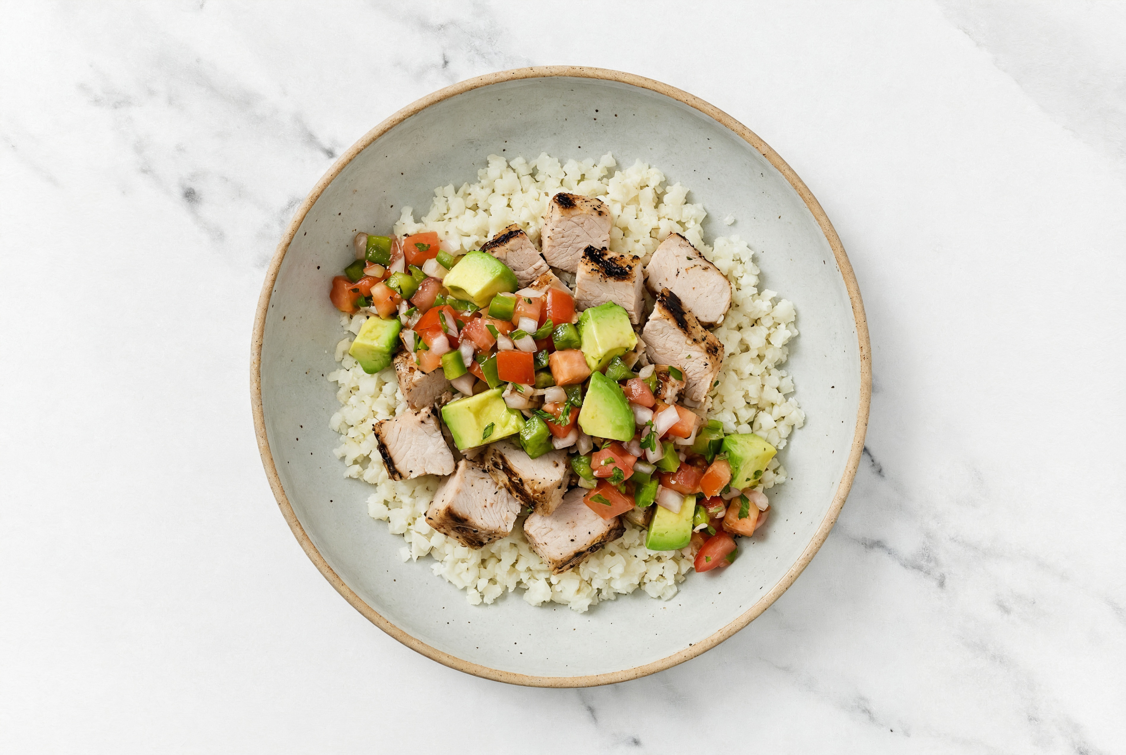 Pork Chop + Avocado Salsa Cauli Bowl