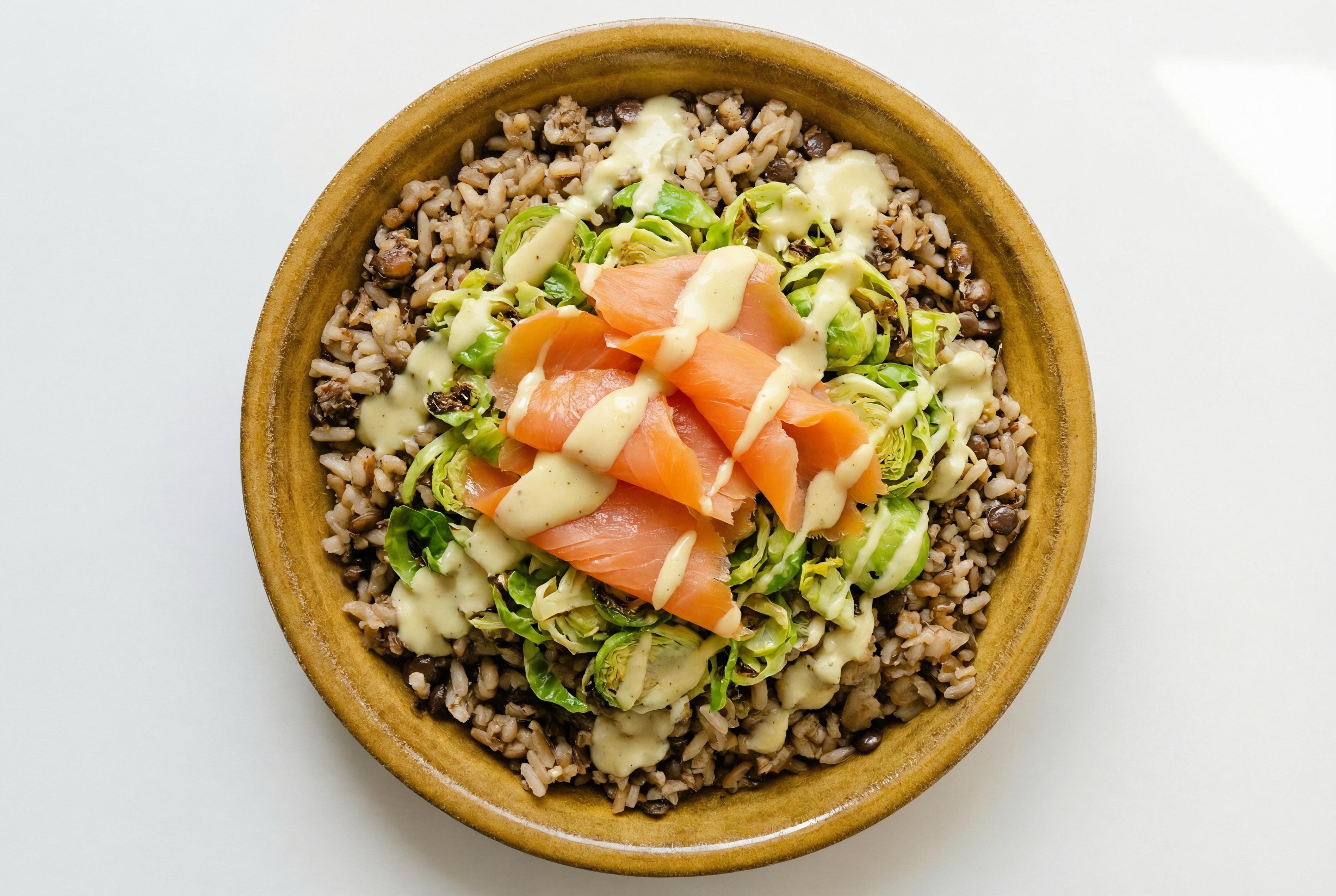 Smoked Salmon + Brussels Protein Bowl with Lentil Quinoa Rice Mix