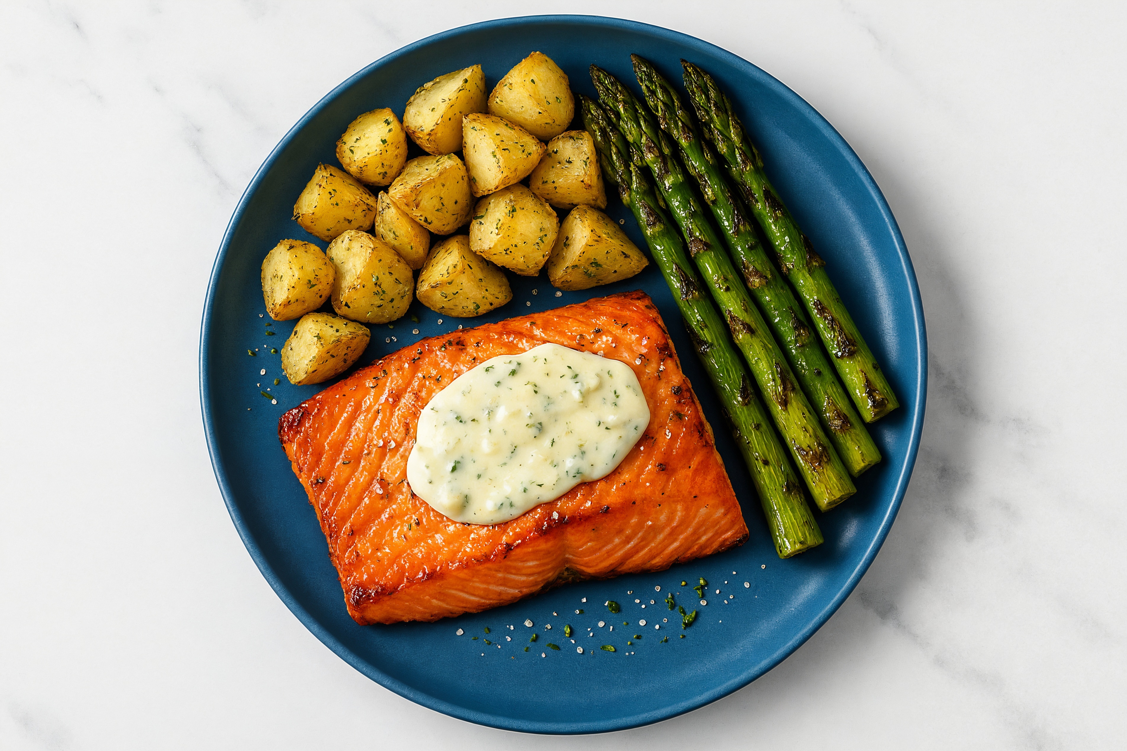Herby Grilled Garlicky Wild Salmon with Charred Veggies