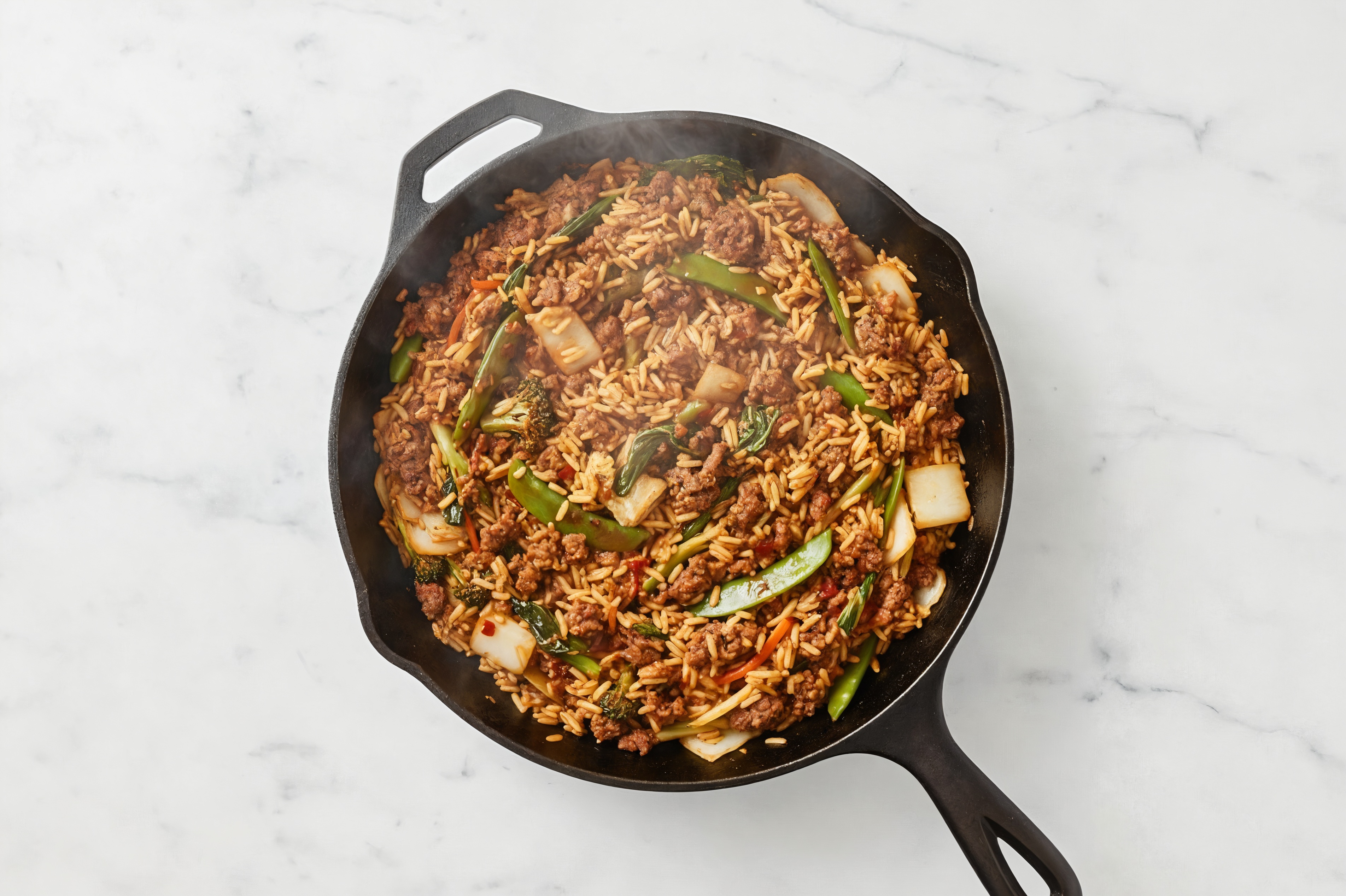 Sesame Ginger Bok Choy + Ground Beef Patties Stir-Fry