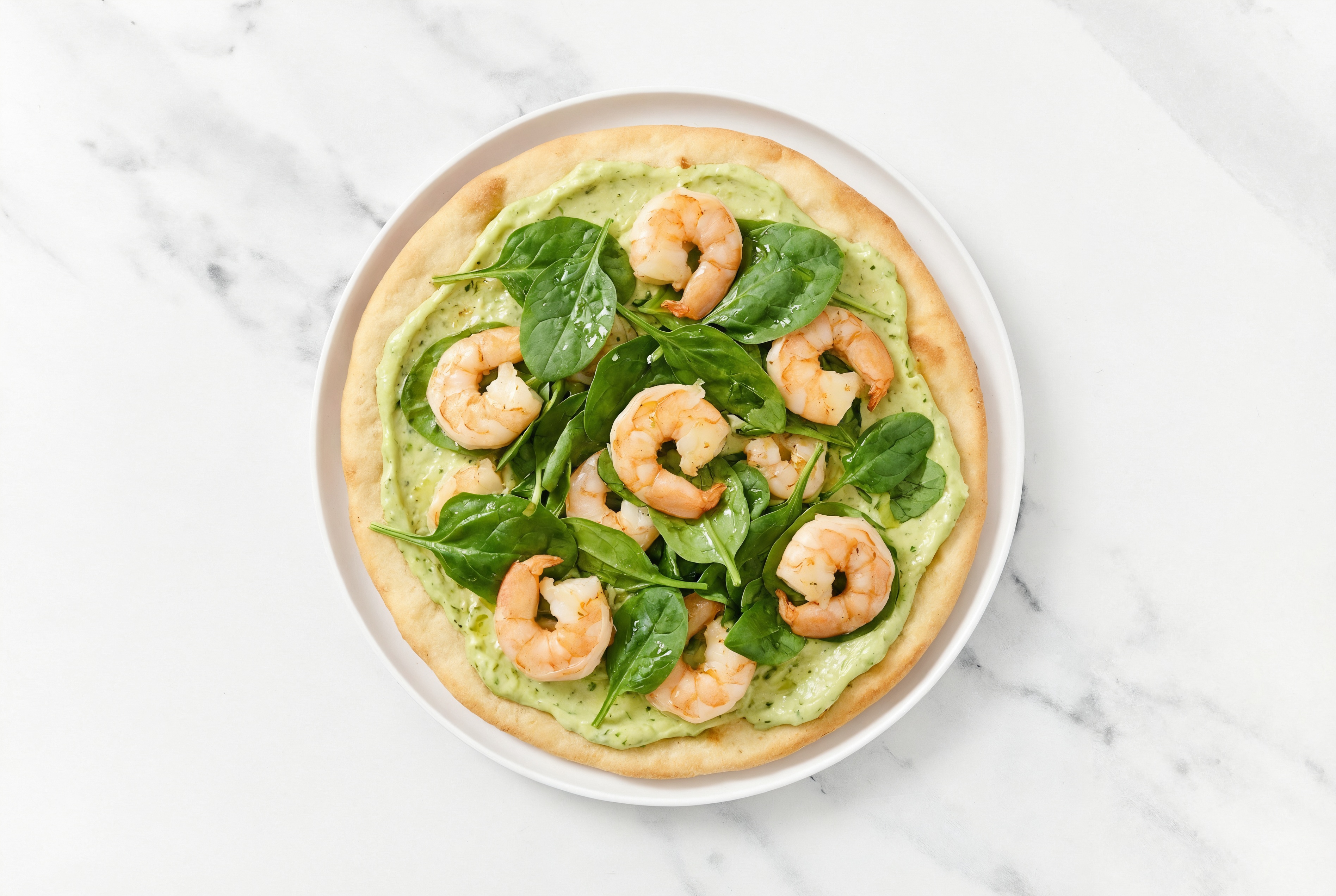 Garlicky Jumbo Shrimp + Spinach Flatbread