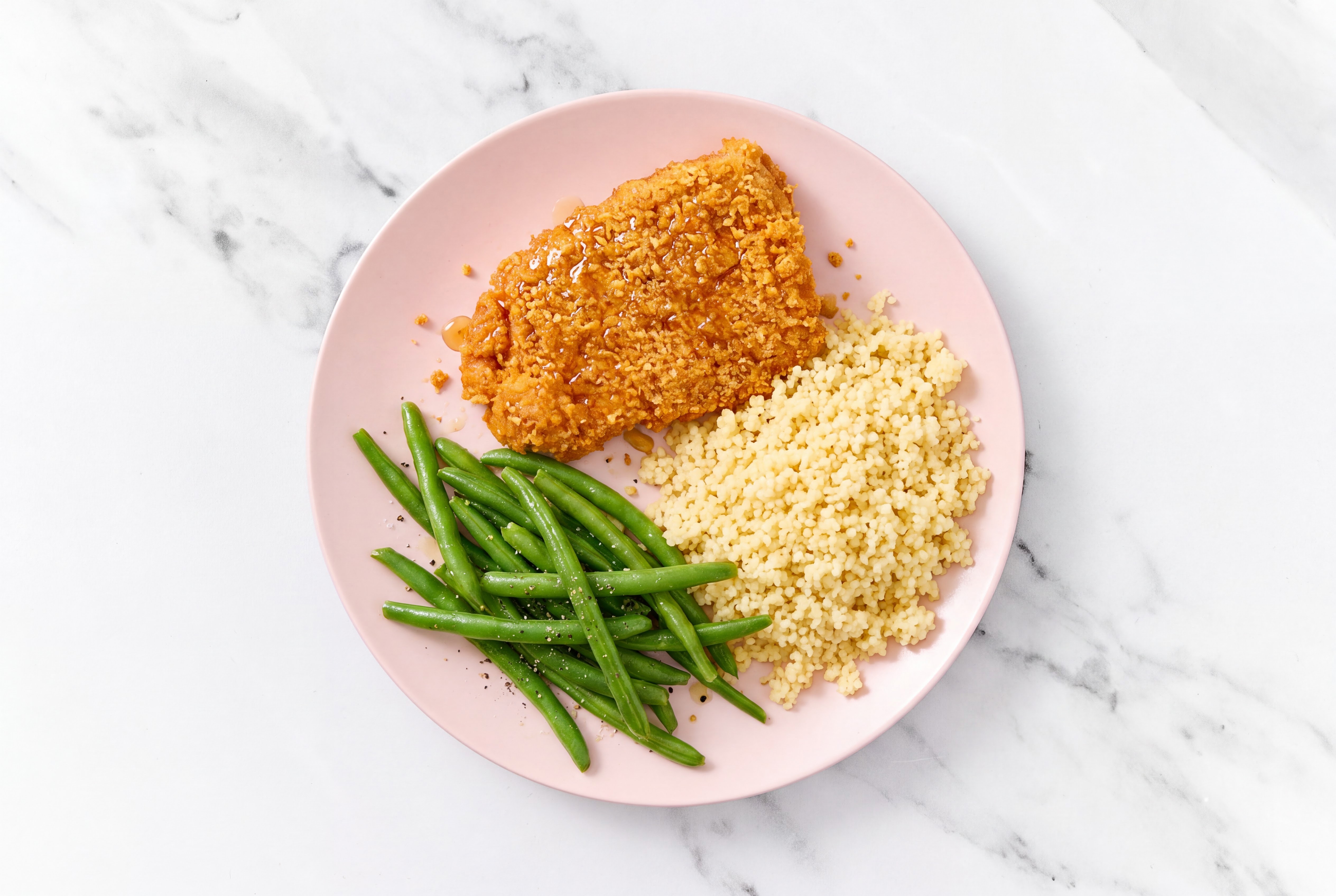 Hot Honey Breaded Chicken Cutlet with Green Beans & Couscous