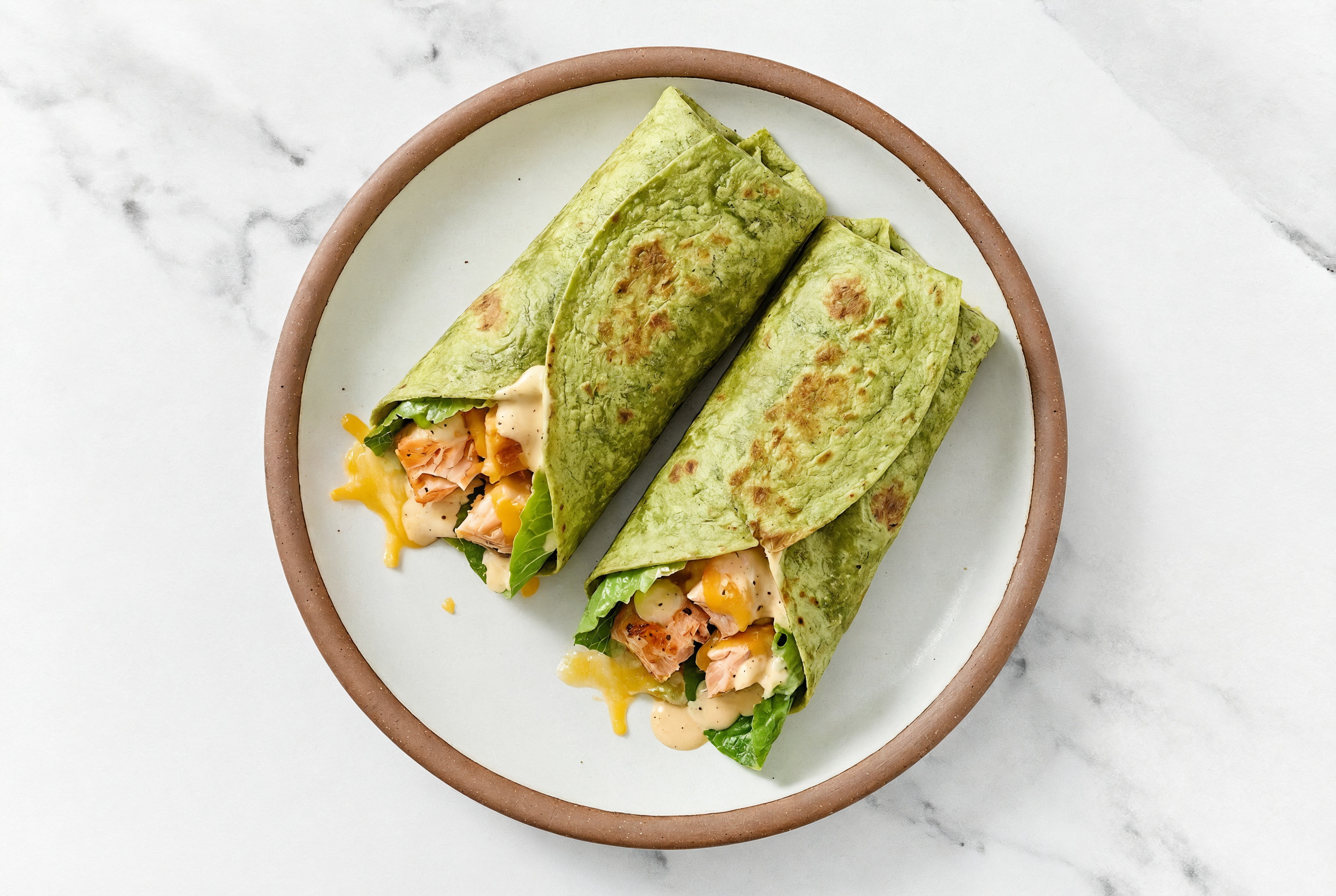 Cheesy Grilled Salmon + Buffalo Ranch Wrap