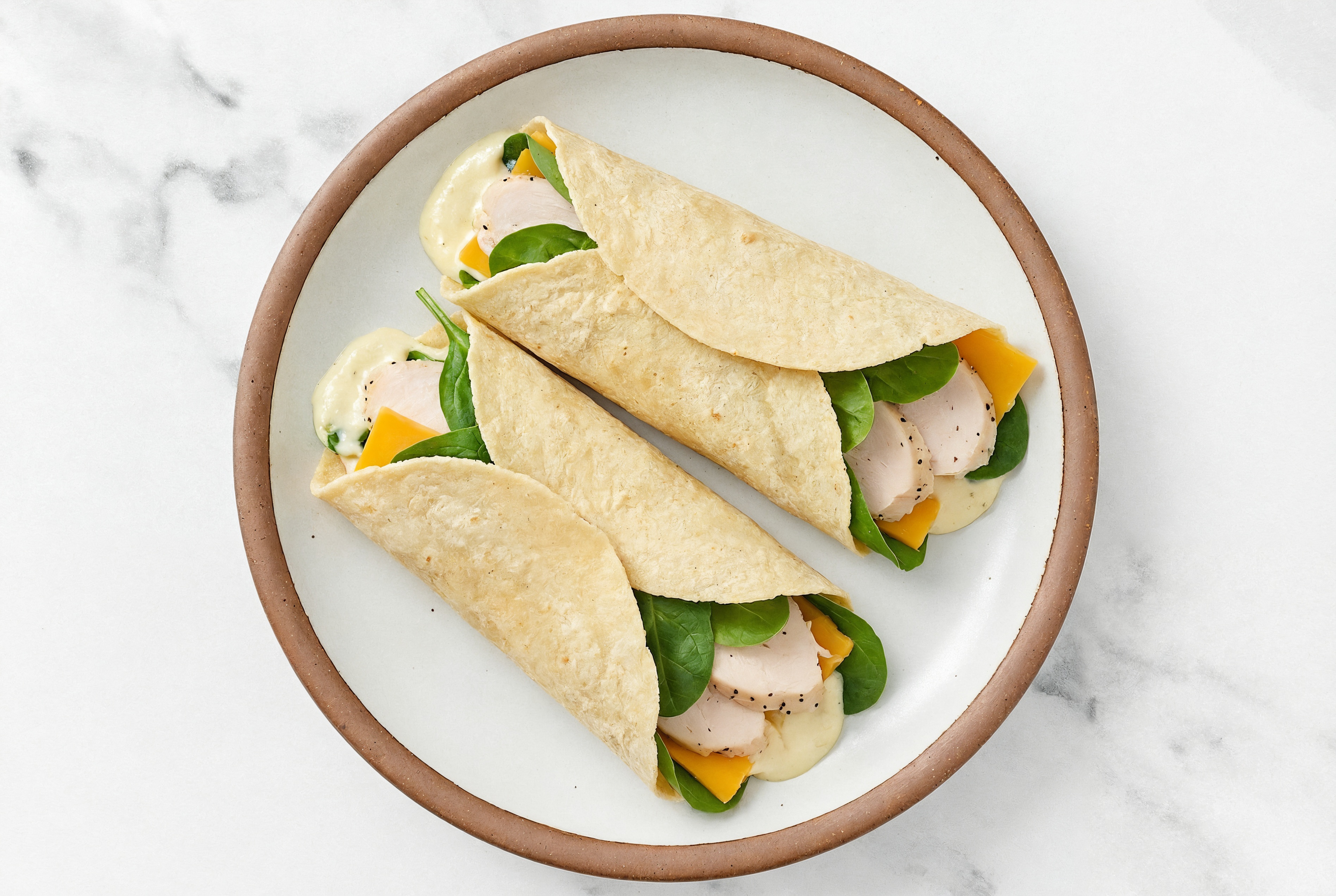 Garlic Roasted Chicken + Cheddar Tortilla Wraps with Spinach