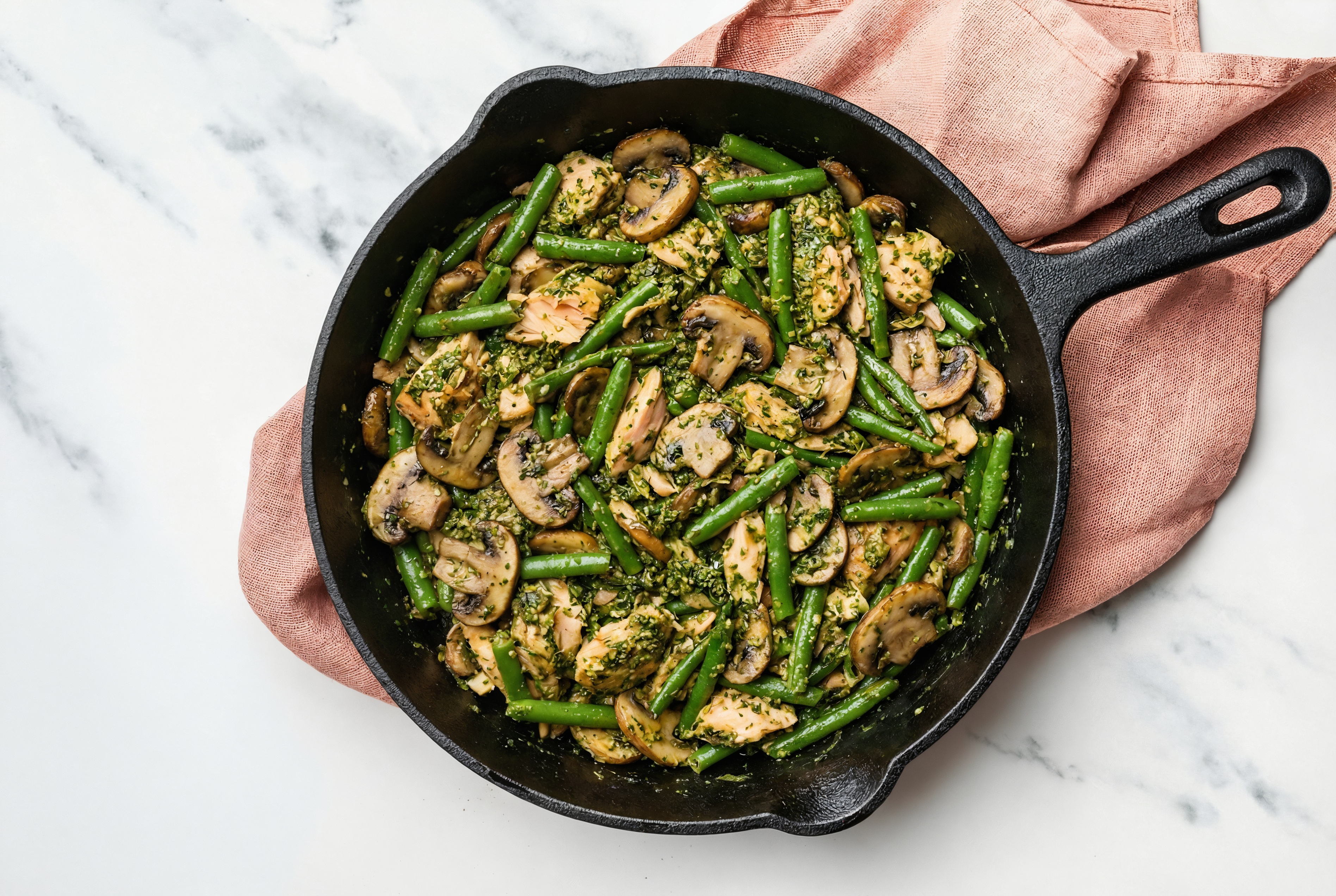 Kale Pesto Salmon Breast, Mushrooms + Organic Green Beans