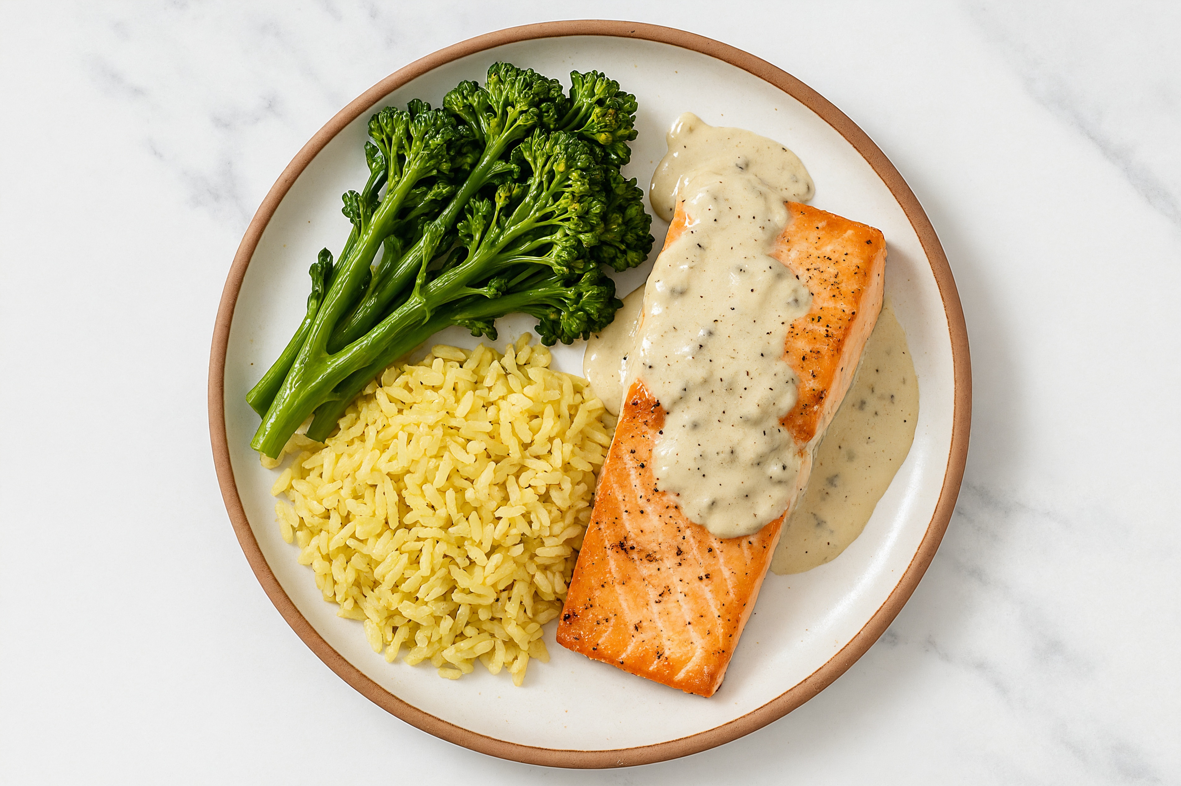Creamy Truffle Salmon + Baby Broccoli with Seasoned Jasmine Rice