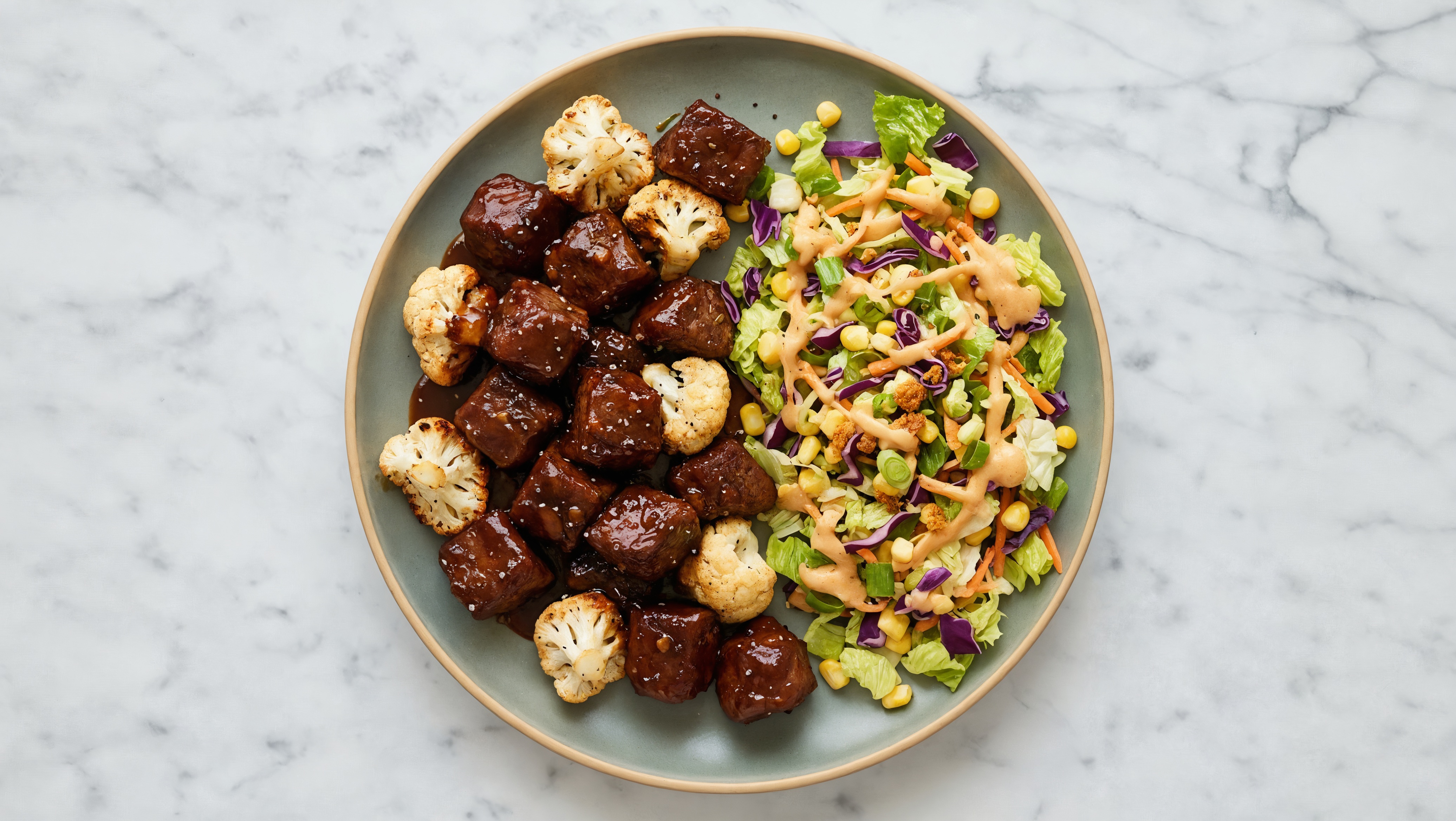 Teriyaki Roasted Bison & Cauliflower Florets with Street Corn Salad