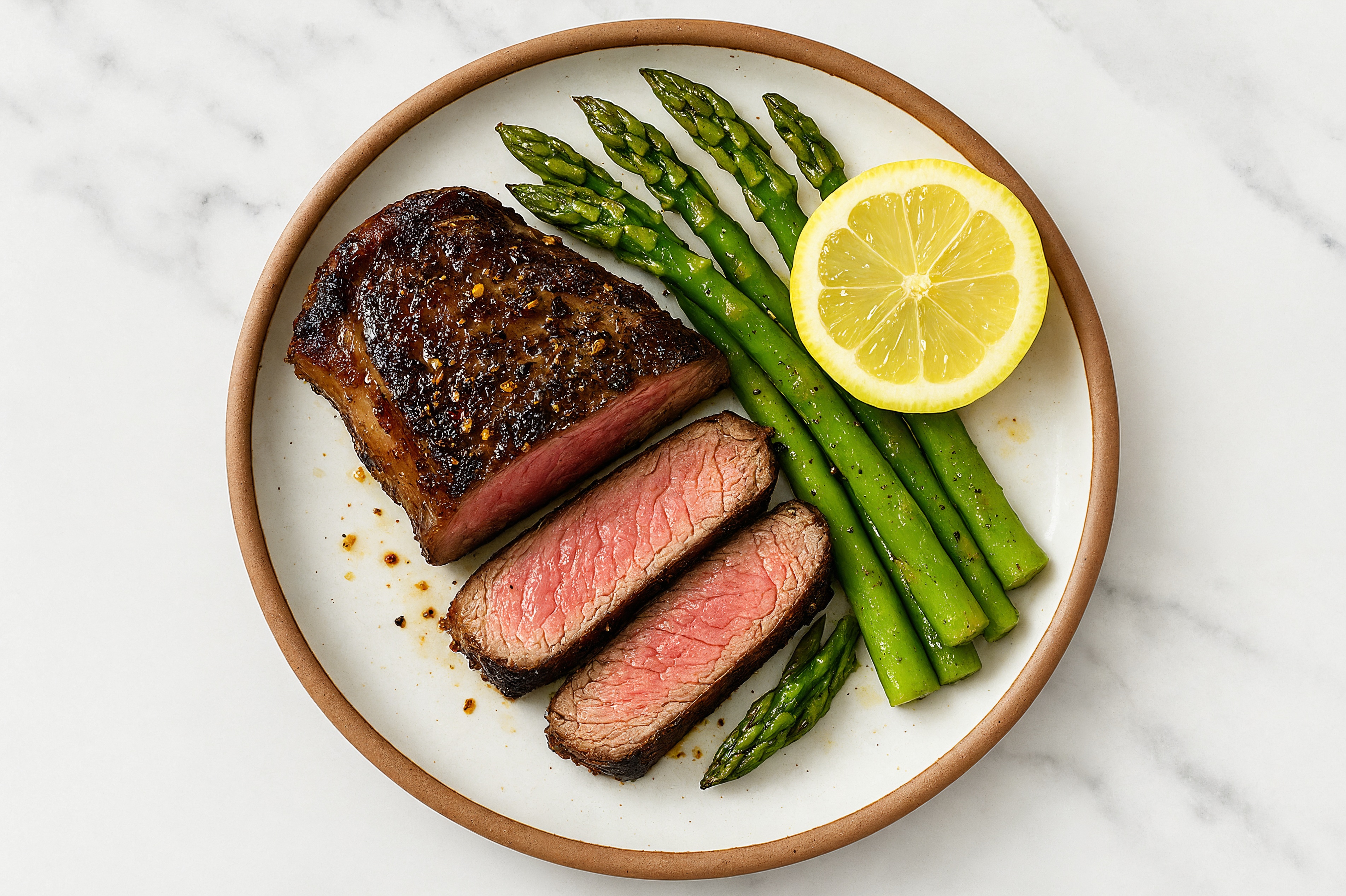 Aioli Seared NY Wagyu Strip + Lemony Asparagus