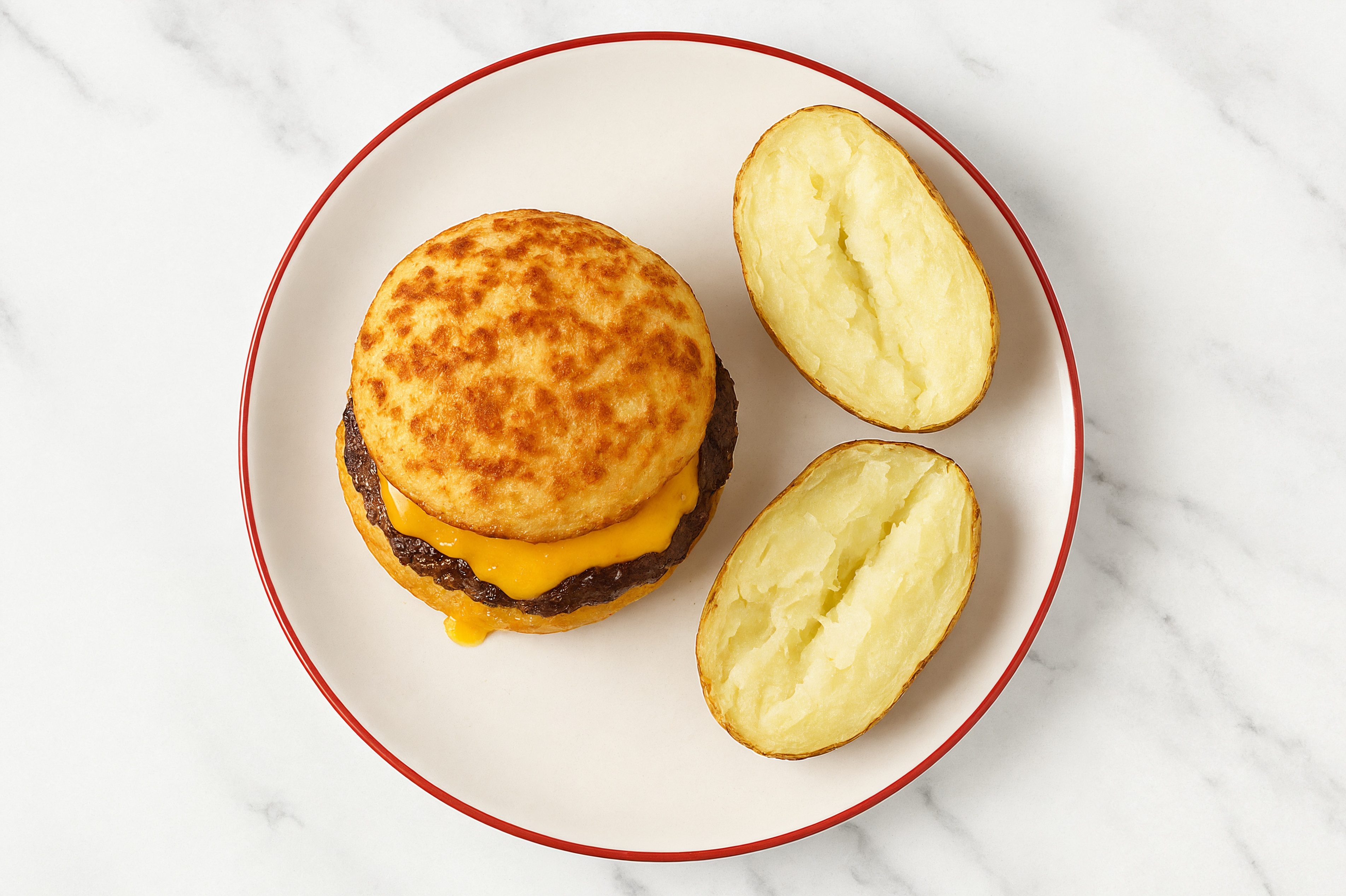  Cauli-Bun Shredded Sharp Cheddar Cheese Cheeseburger + Potato