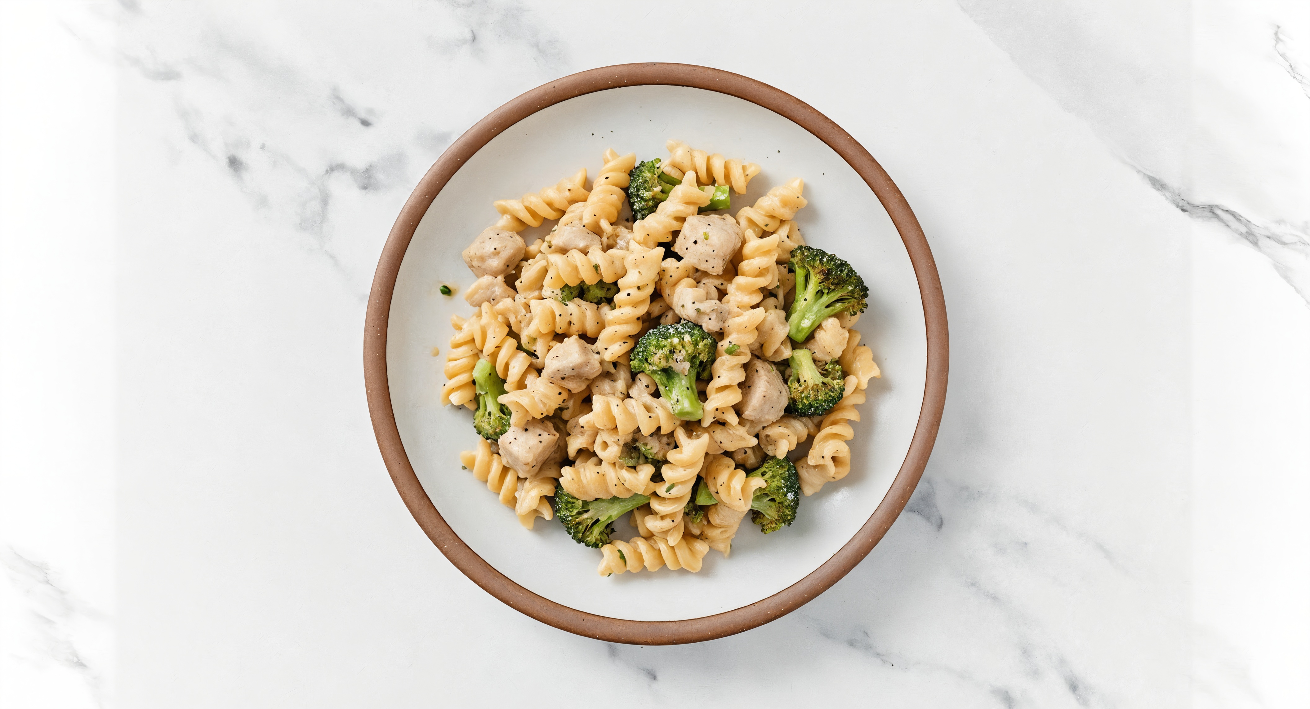 Alfredo Fusilli with Pork Chops & Broccoli