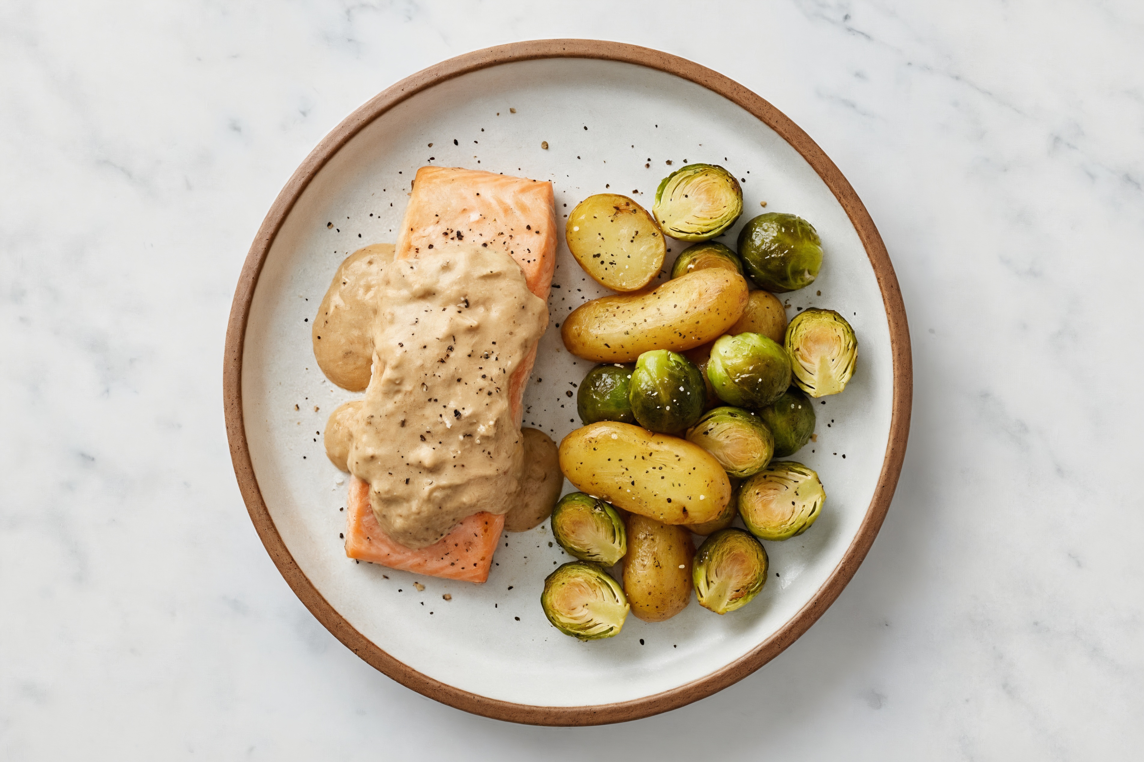  French Onion Salmon with Potatoes + Brussels