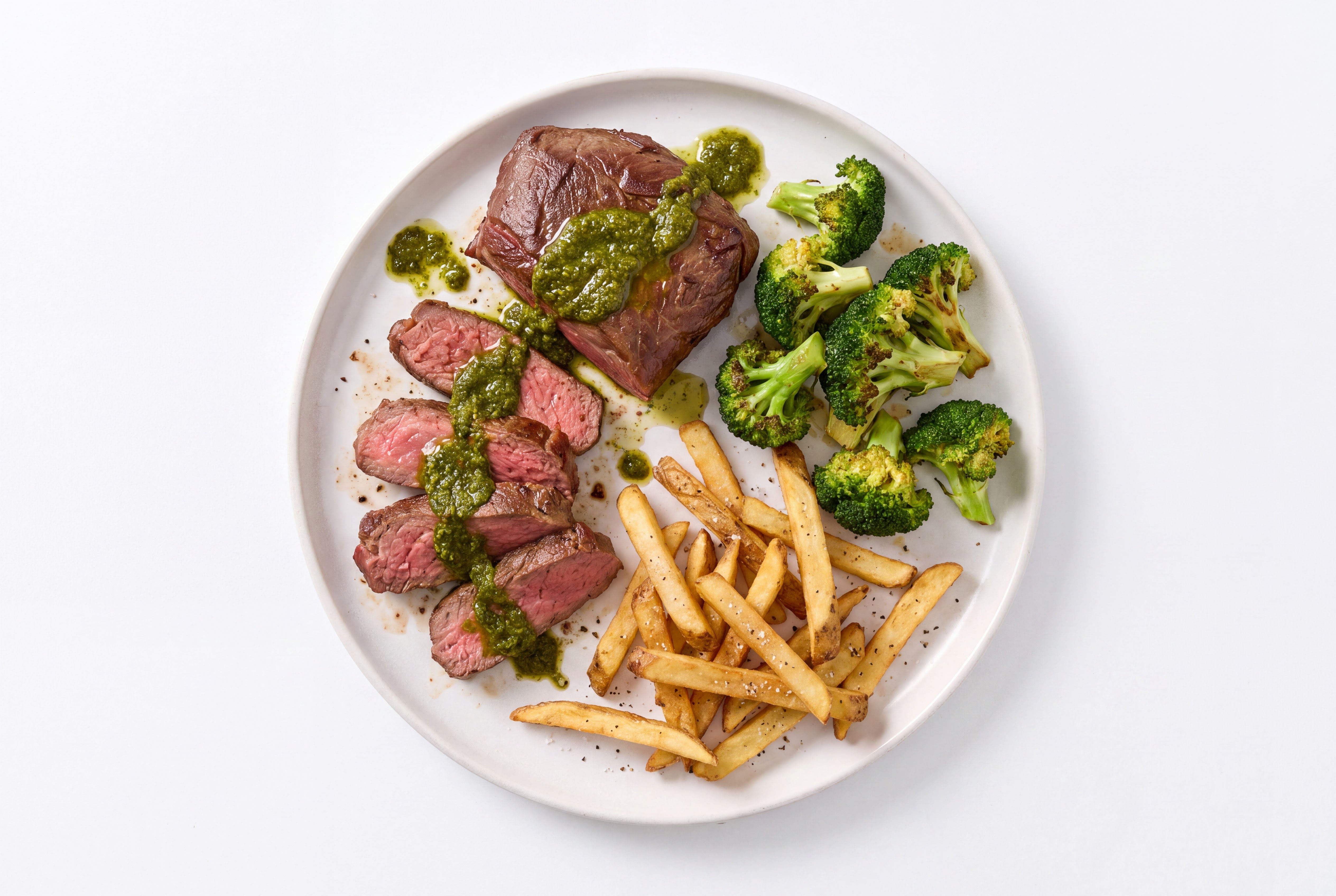 Zhoug Sirloin with Organic Broccoli + Fries | Hungryroot