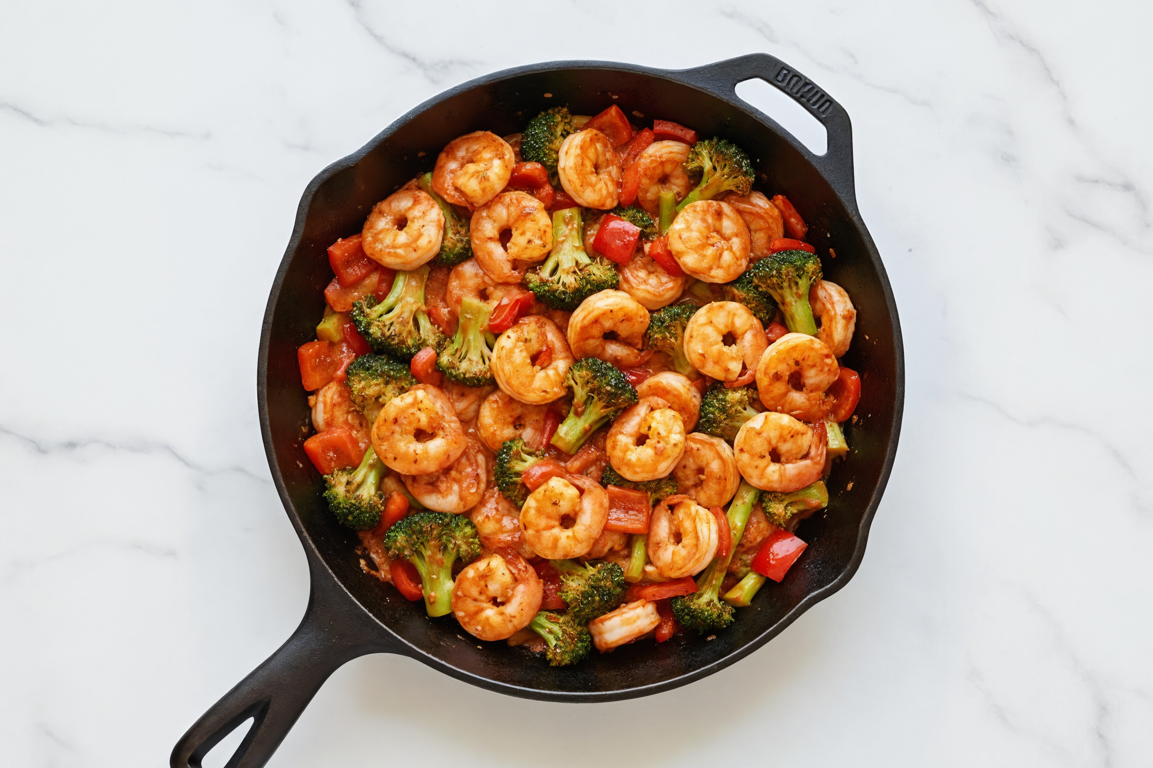 Hearty Bang Shrimp with Broccoli Sauté with Red Bell Pepper