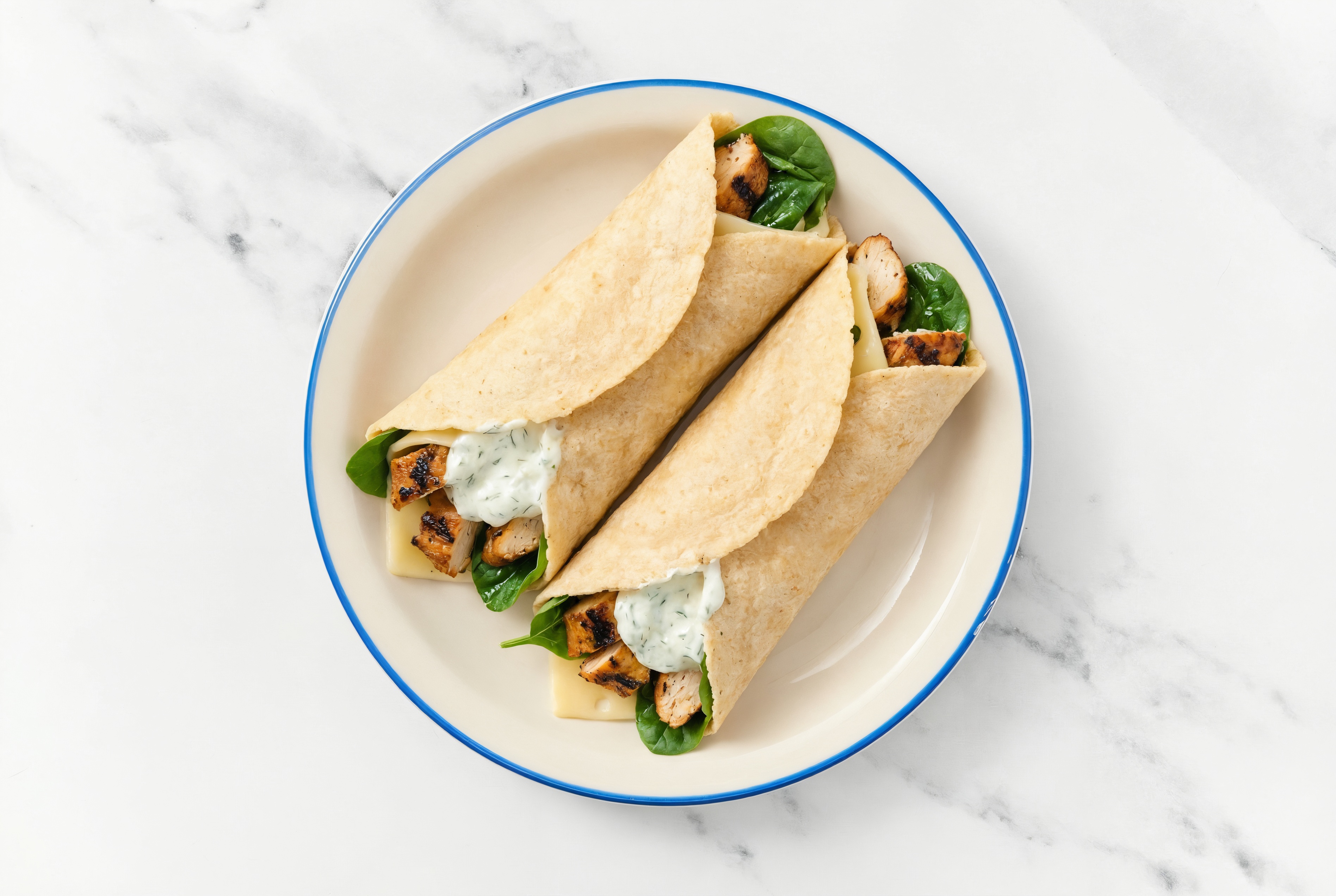 Creamy Blackened Chicken + Swiss Tortilla Wraps with Spinach