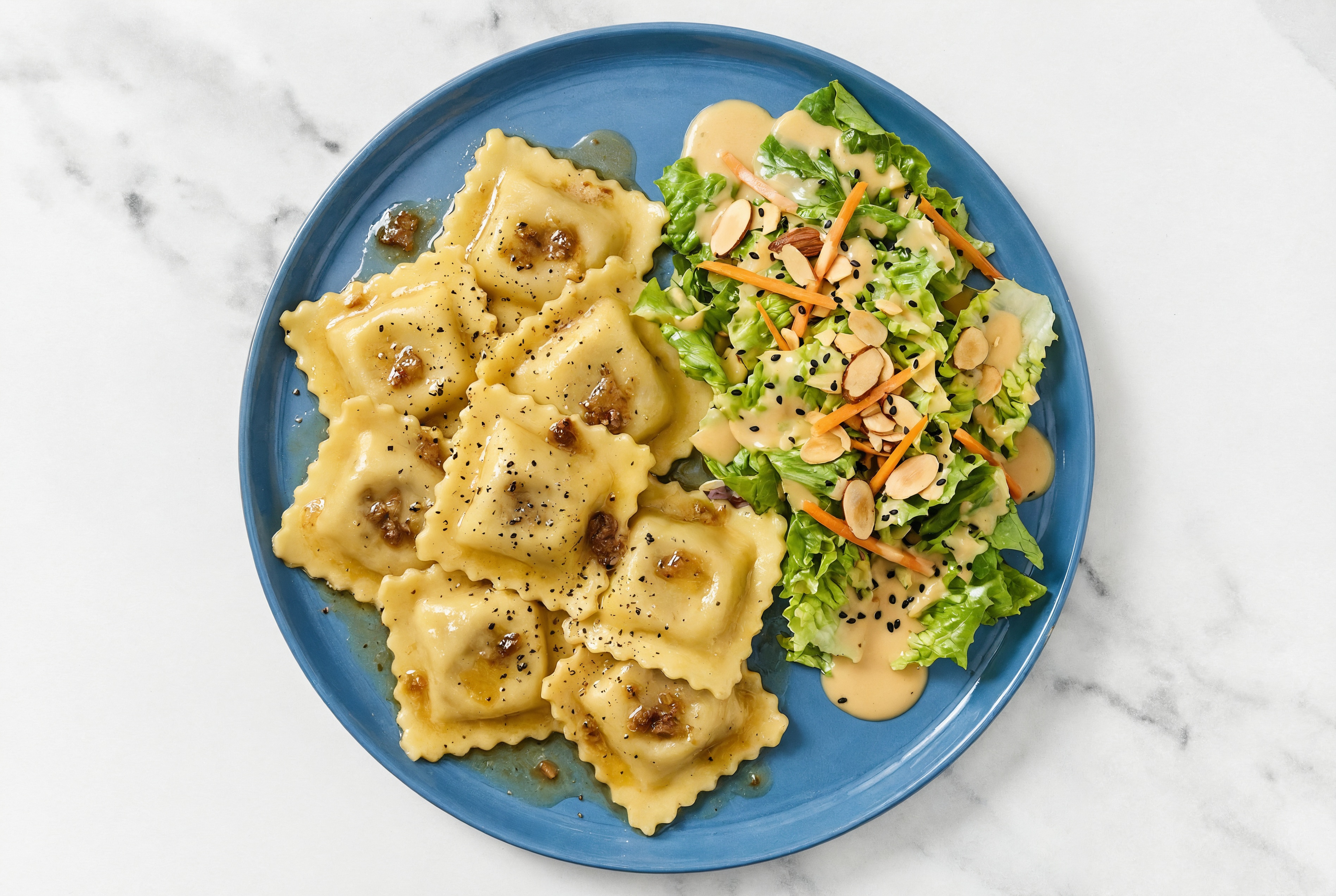 Herby Brown Melt Organic Cold-Pressed Plant Butter Beef Bolognese Ravioli + Side Salad