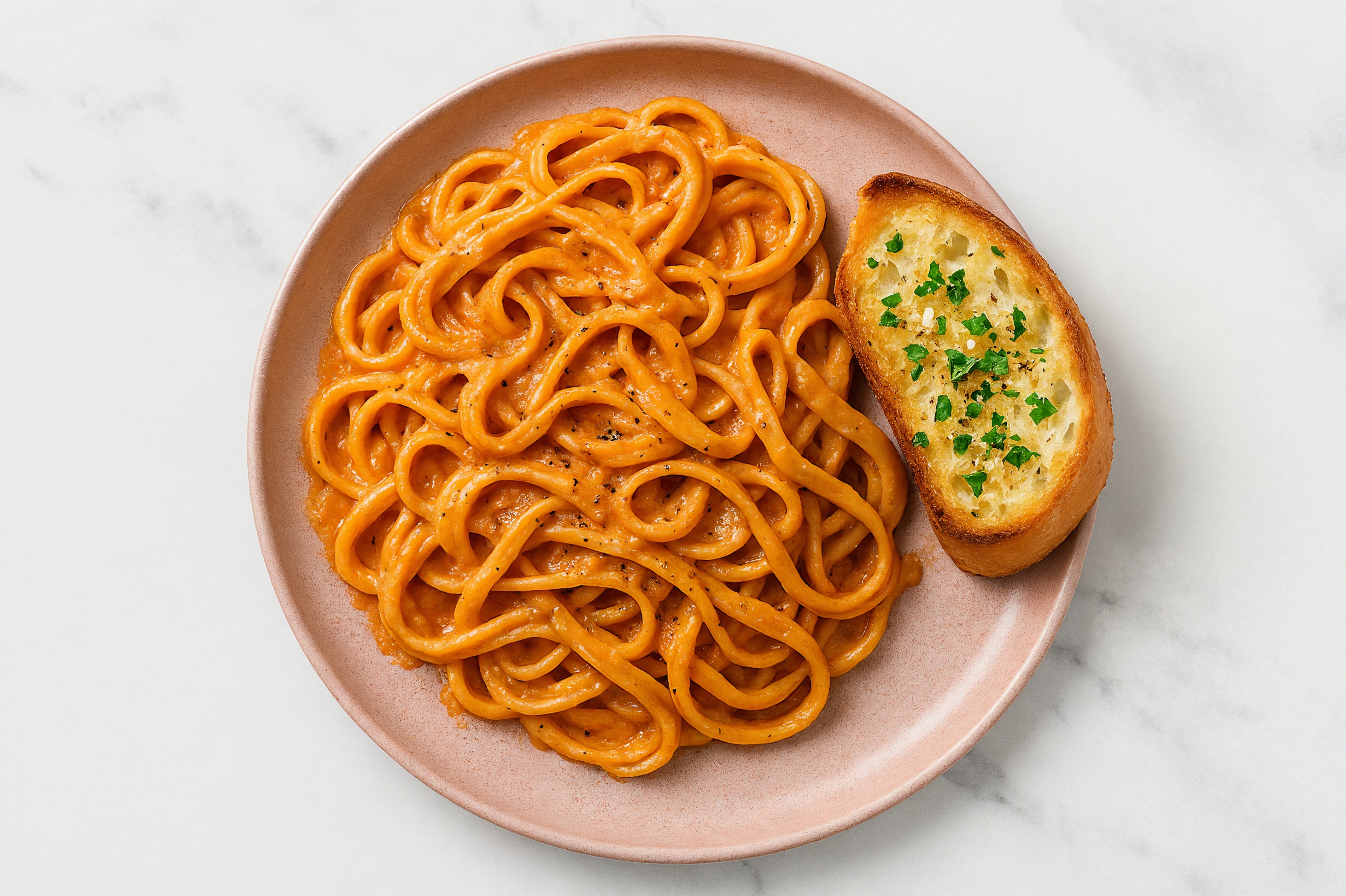 Pasta alla Vodka + Garlic Baguette with Cauliflower Linguine