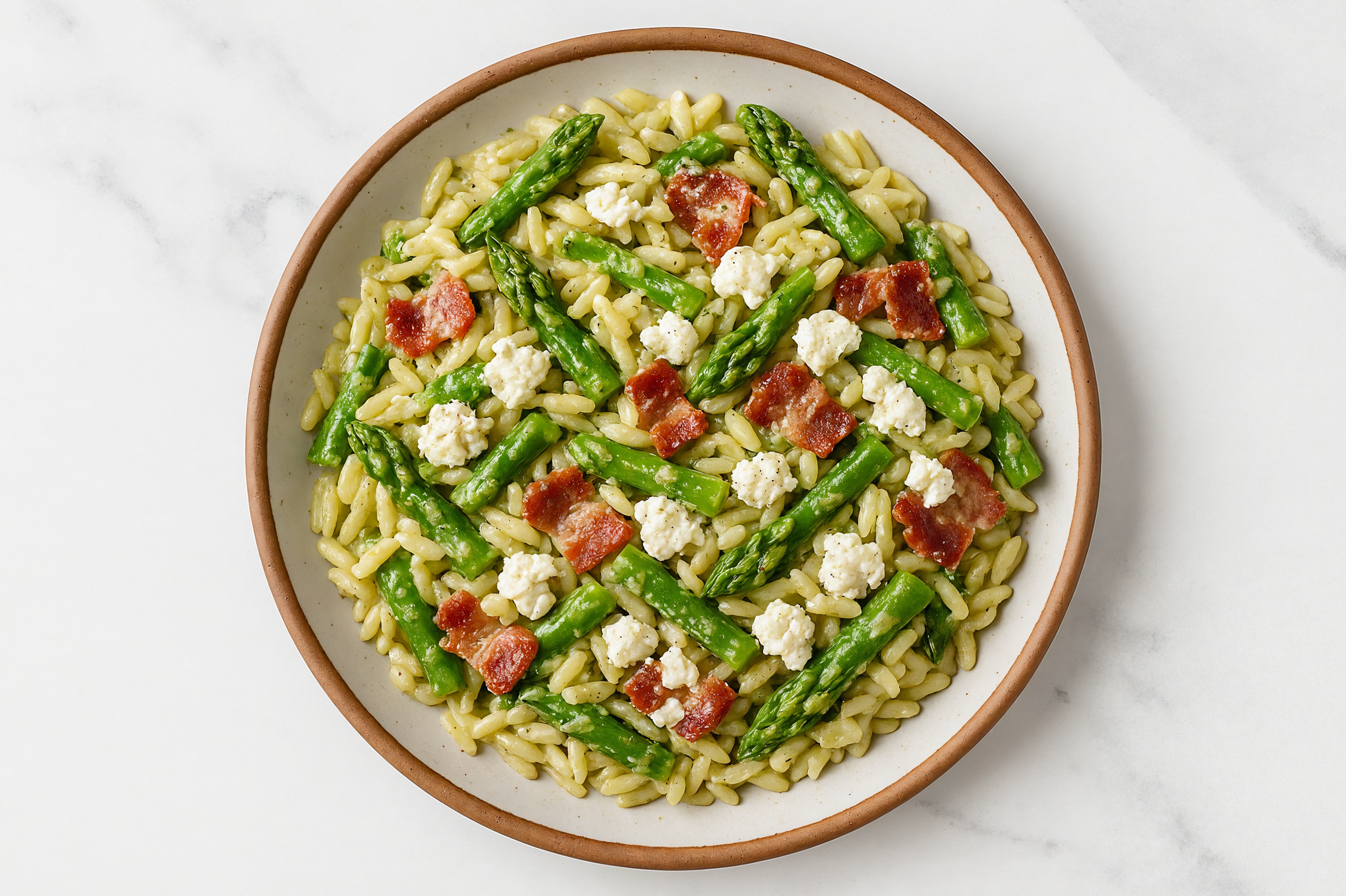 Springy Asparagus + Applewood Smoked Pork Bacon Orzo Pasta Salad