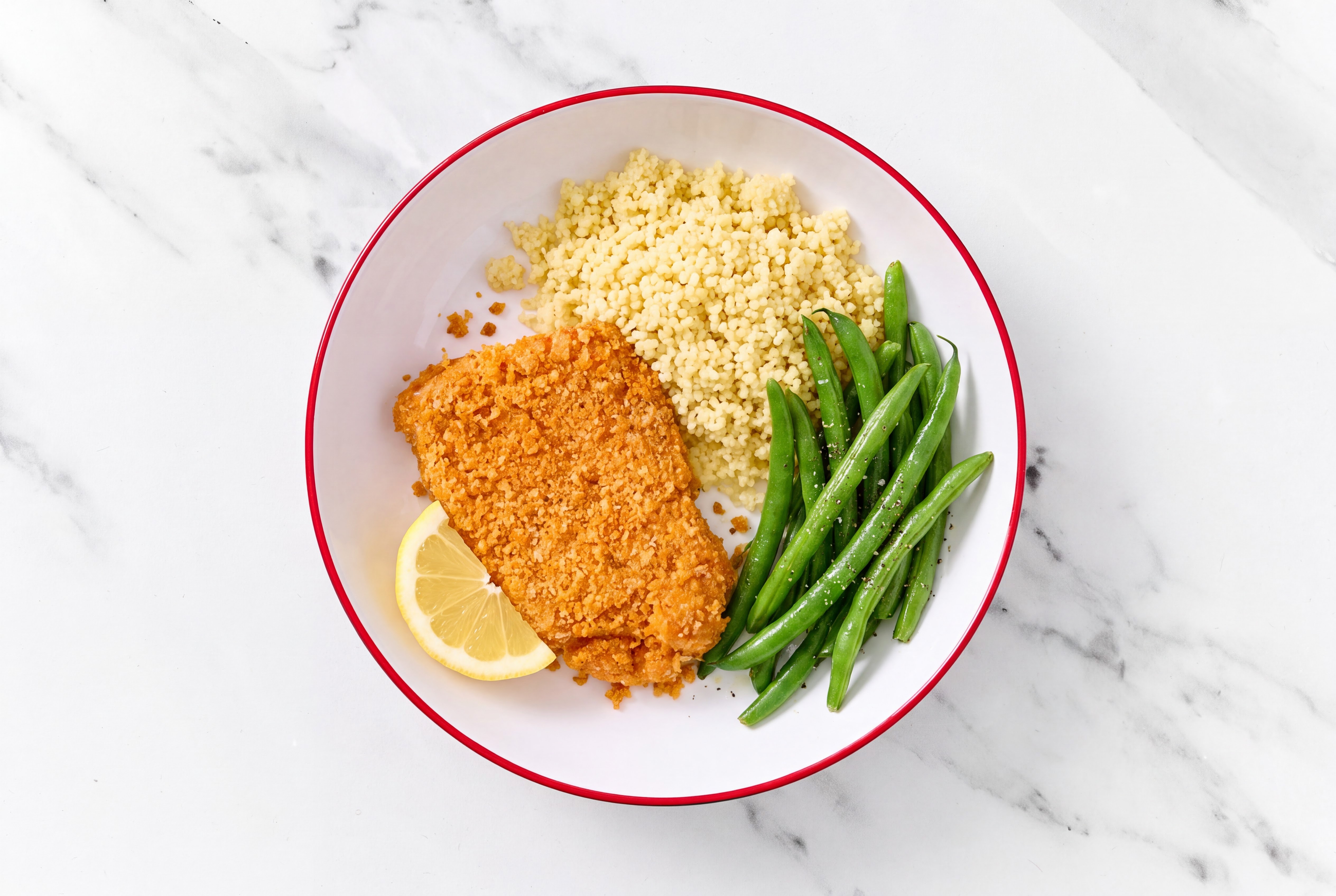 Lemon Hot Honey Breaded Chicken Cutlet with Organic Green Beans & Couscous