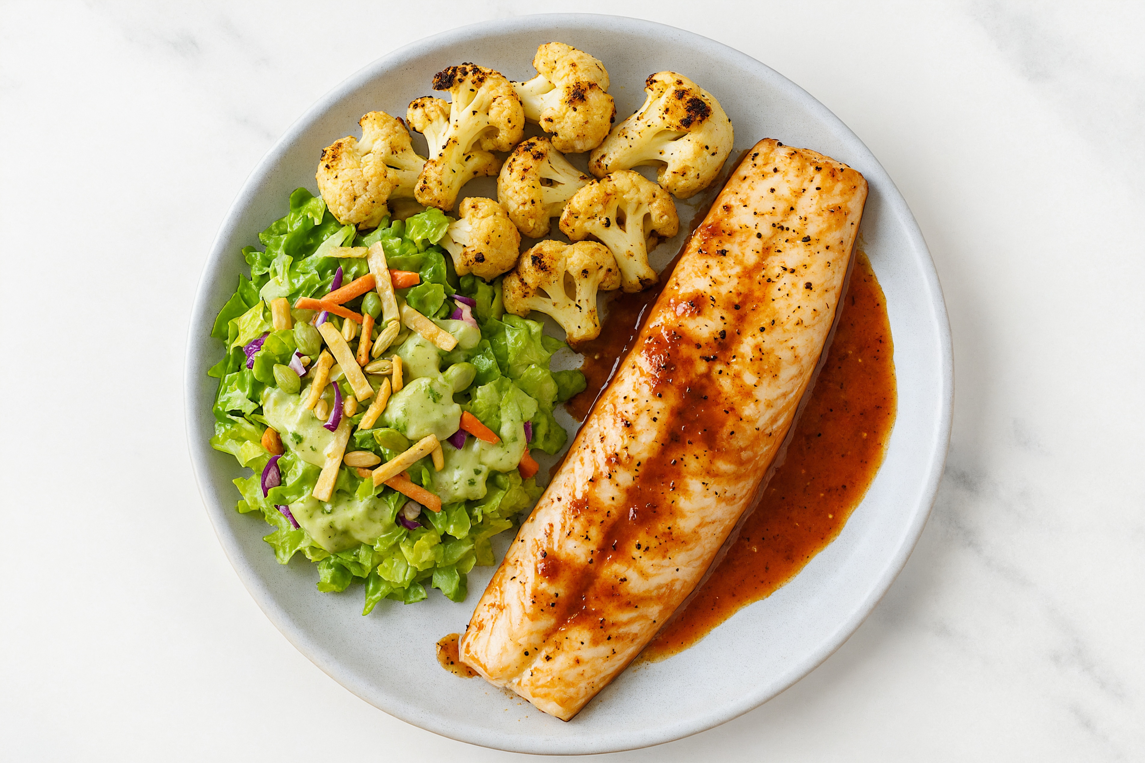 Hickory Sheet Pan Trout & Cauliflower Florets with Avocado Salad