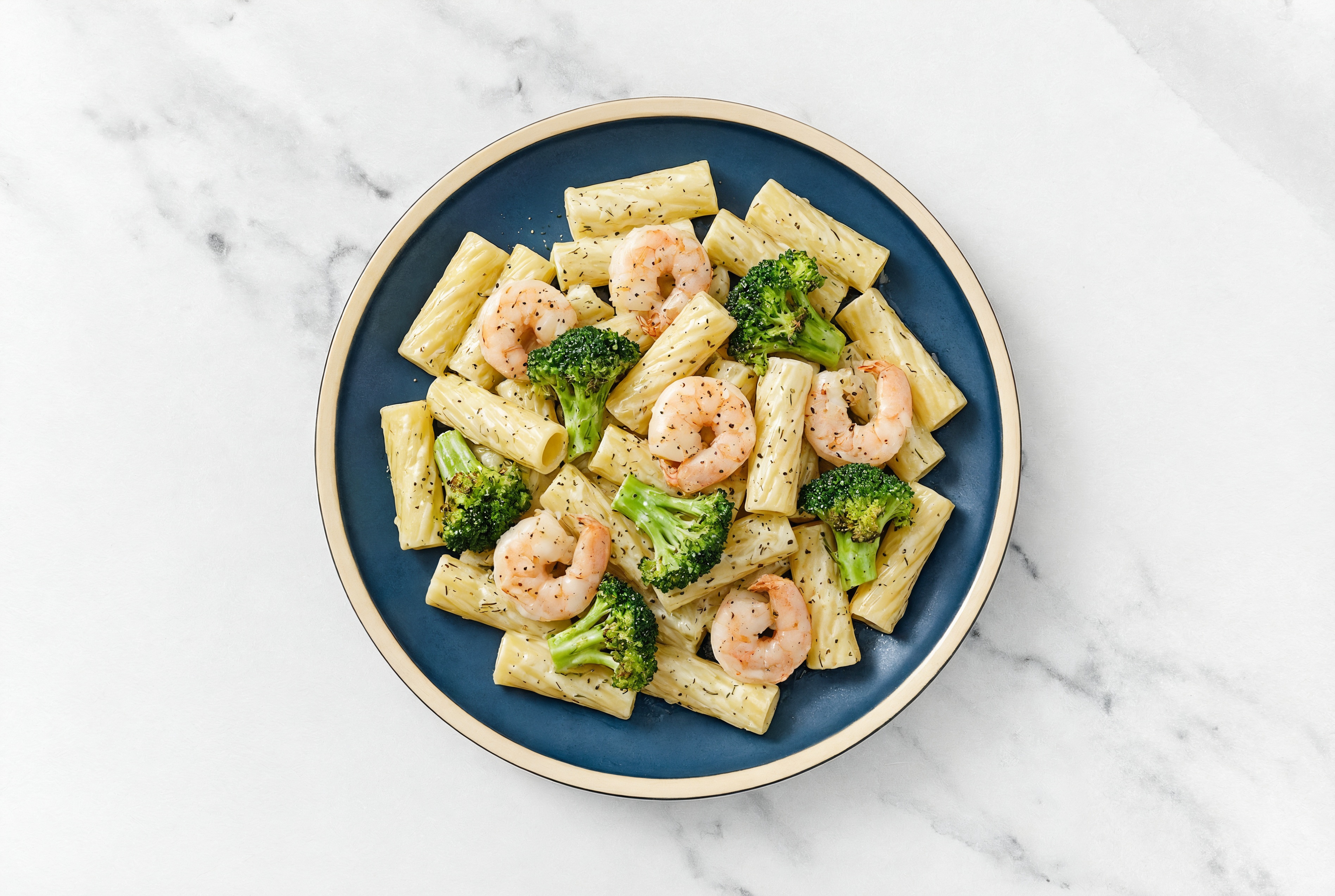Creamy Dill Gulf Shrimp + Broccoli Rigatoni Pasta