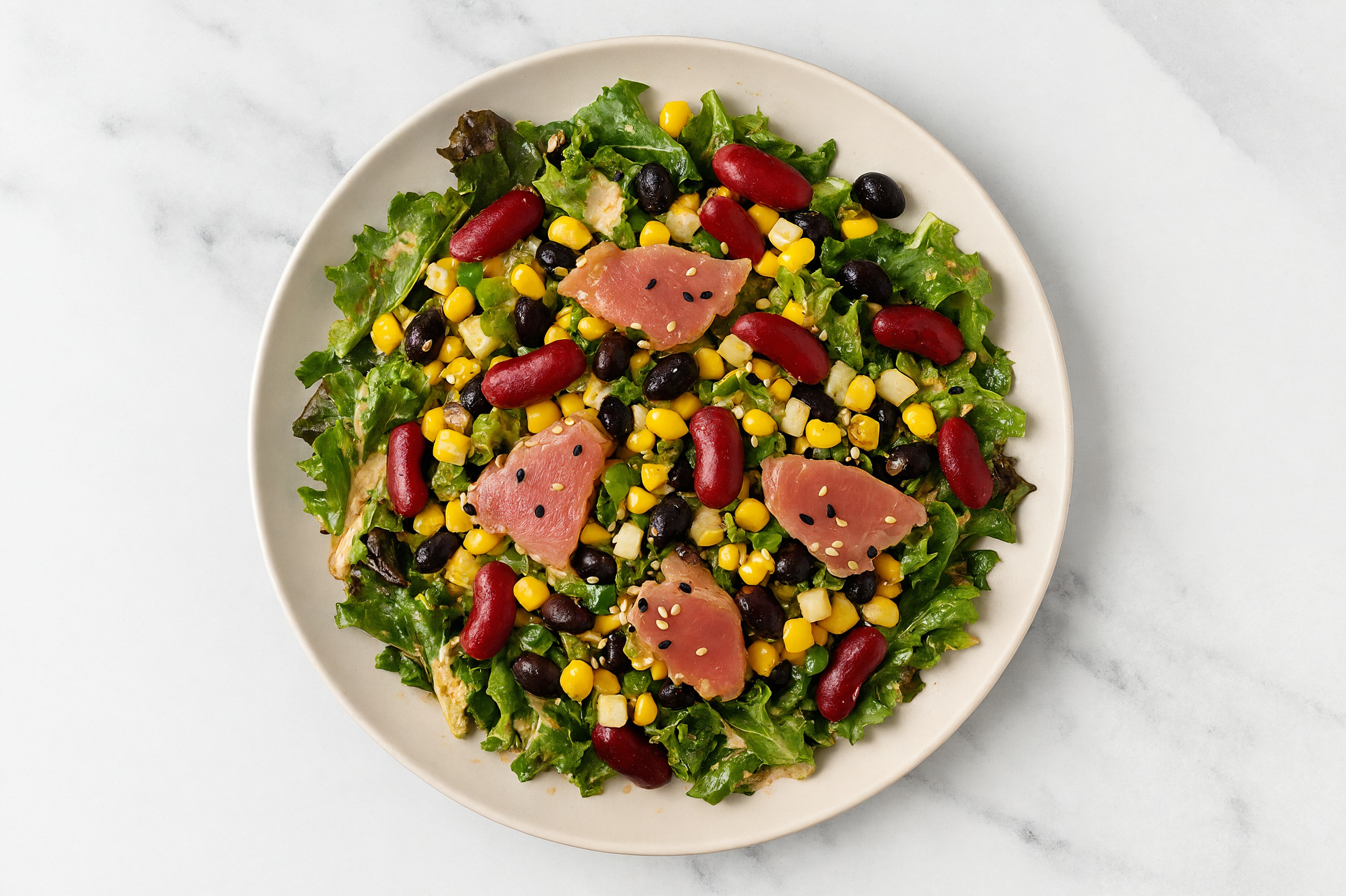 Buffalo Ranch Spring Mix Salad with Smoked Tuna & Black Beans