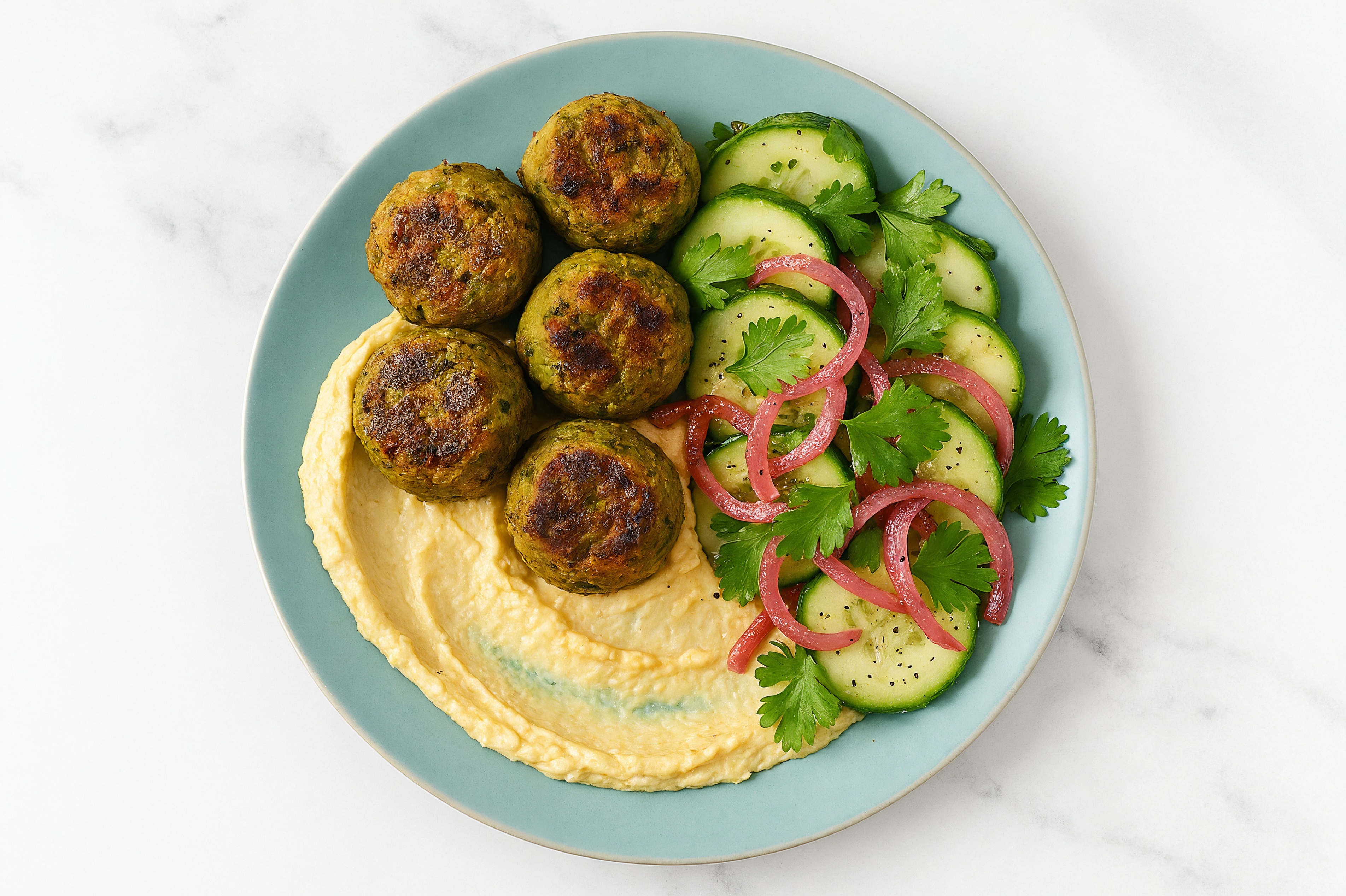 Mediterranean Falafel Plate with Lemon Garlic Hummus