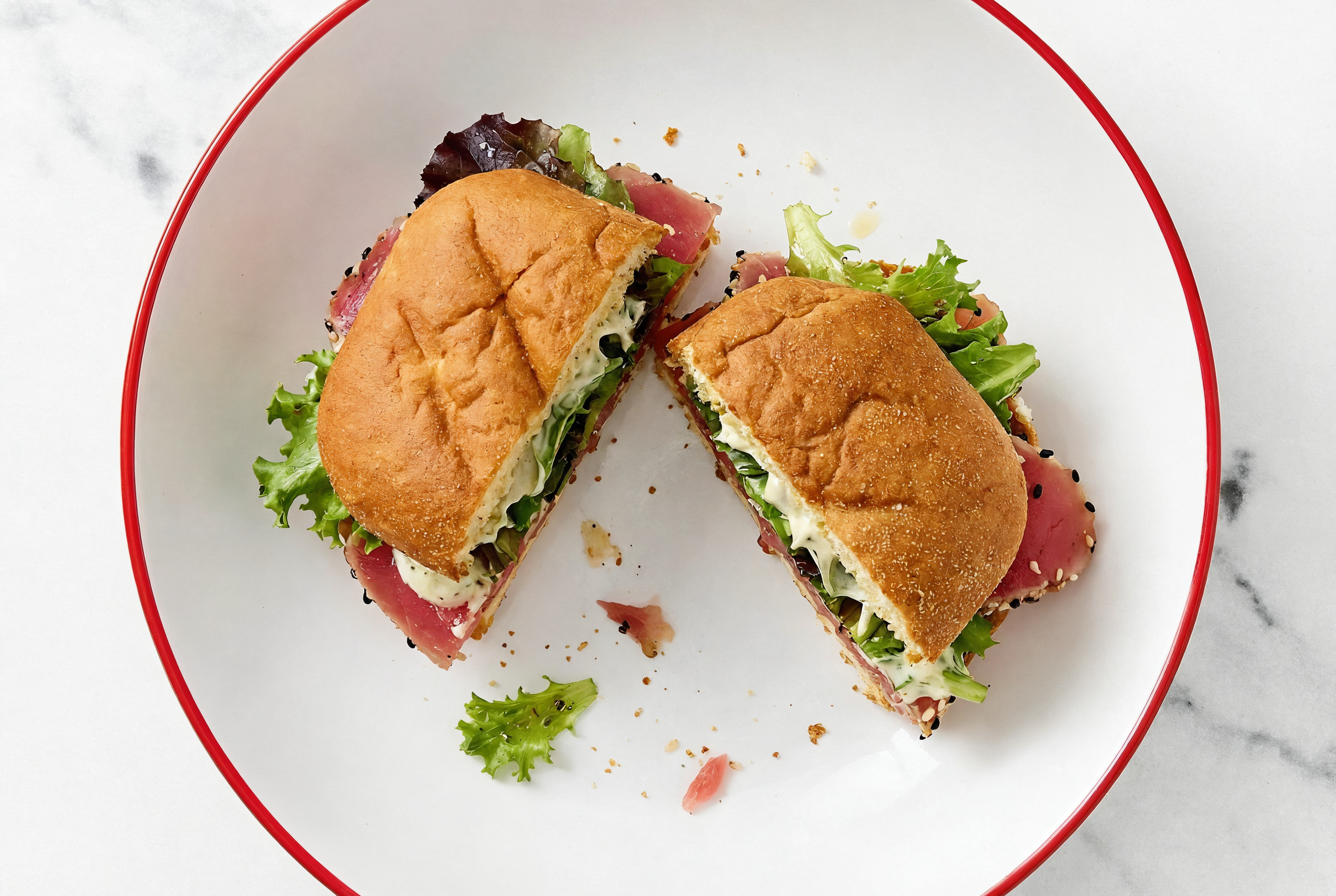 Dill Pickle Smoked Tuna Sandwich with Spring Mix on Gluten-Free Buns