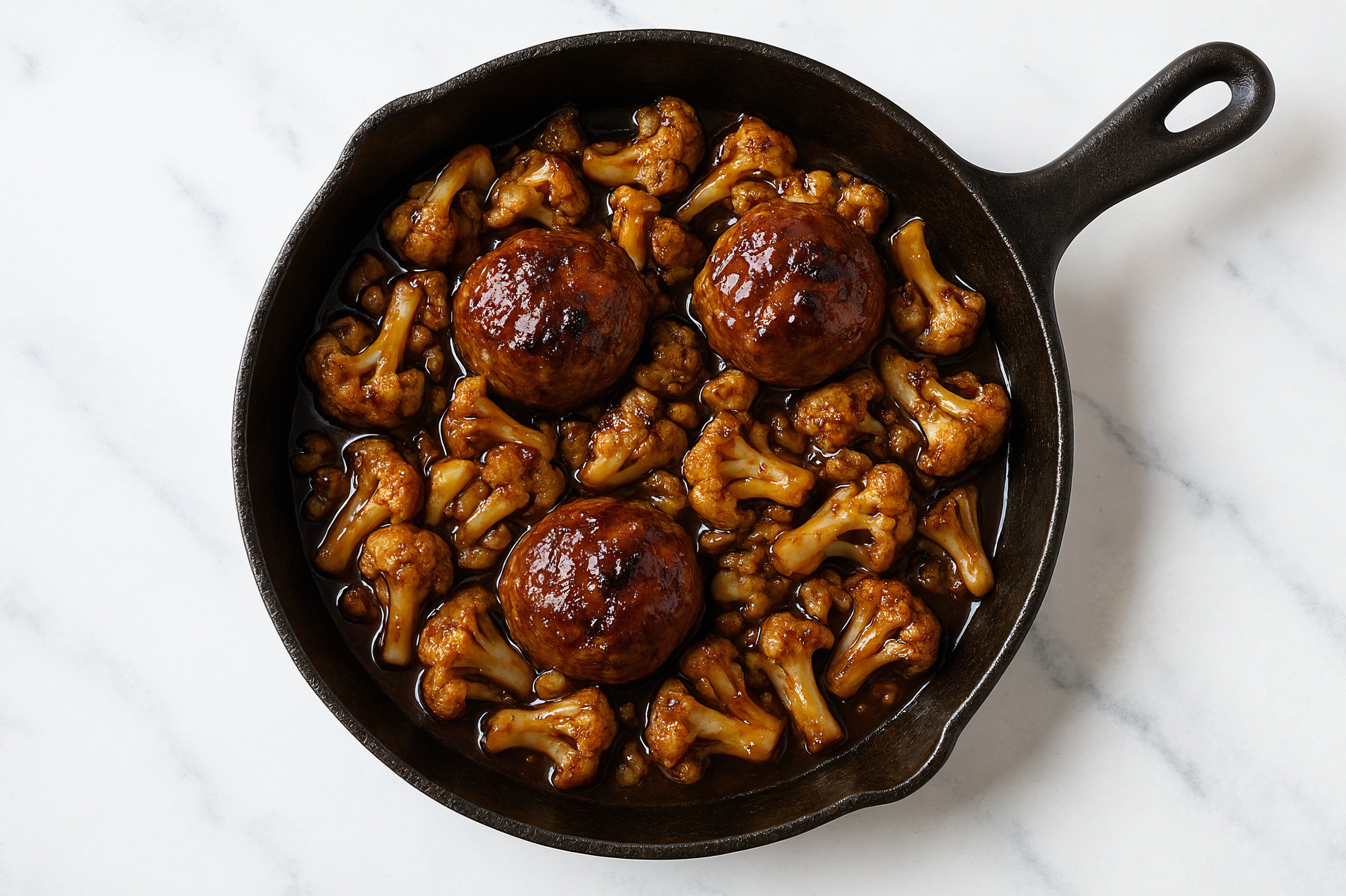 Teriyaki Meatball Stir-Fry with Cauliflower Florets