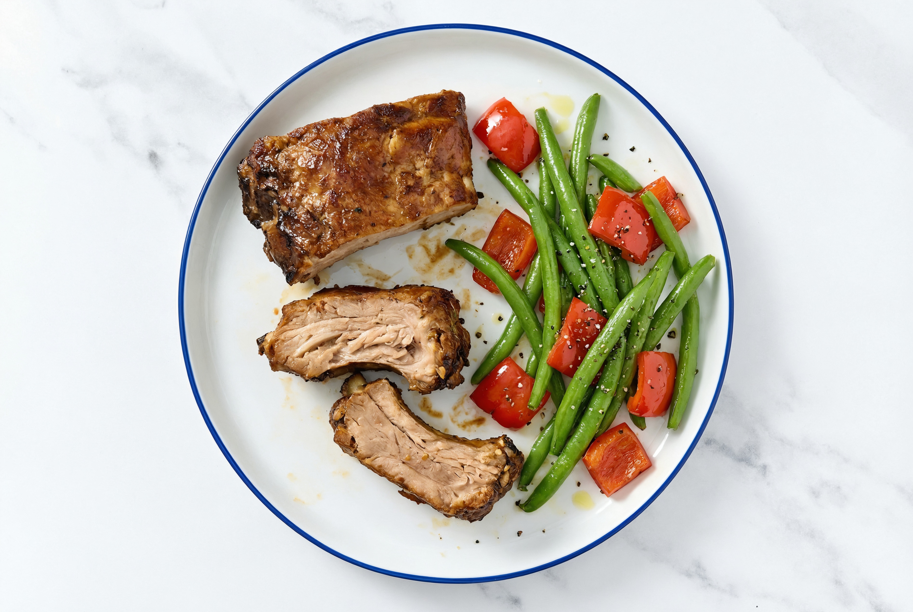 Seasoned Baby Back Ribs, Sweet Organic Pepper + Organic Green Beans