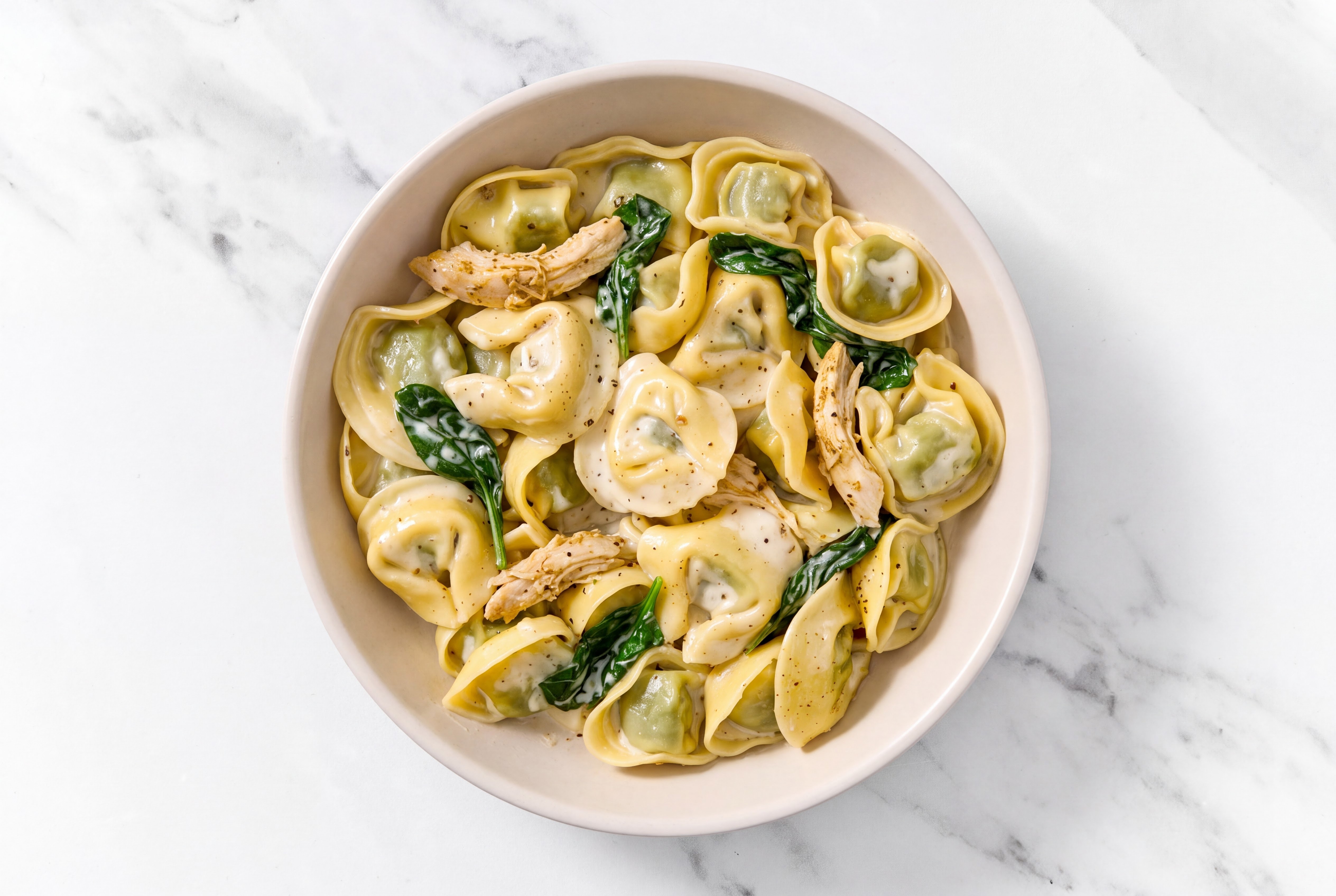 Tortellini Alfredo with Shawarma Chicken & Spinach