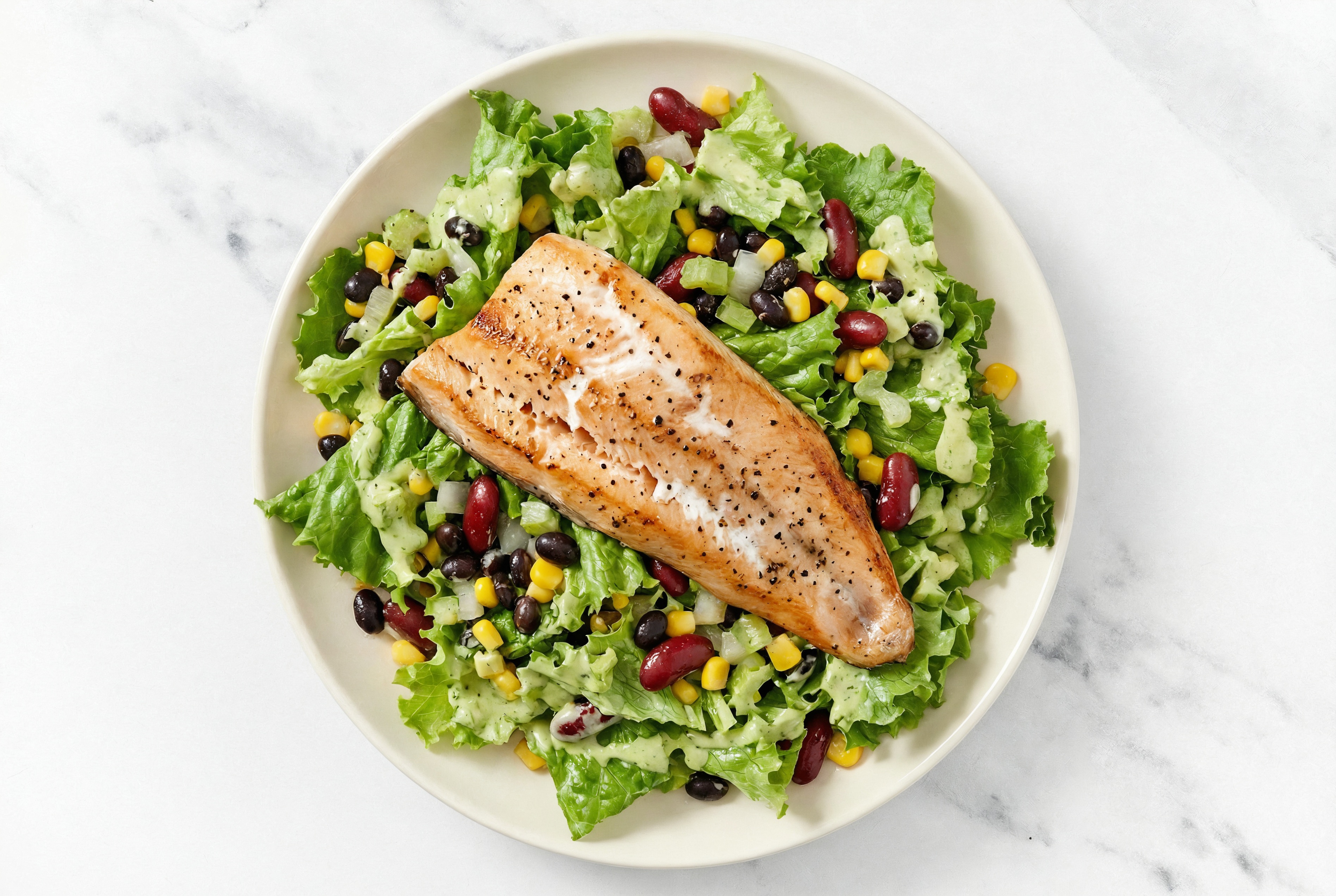 Green Leaf Salad with Trout, Beans & Green Goddess Dressing