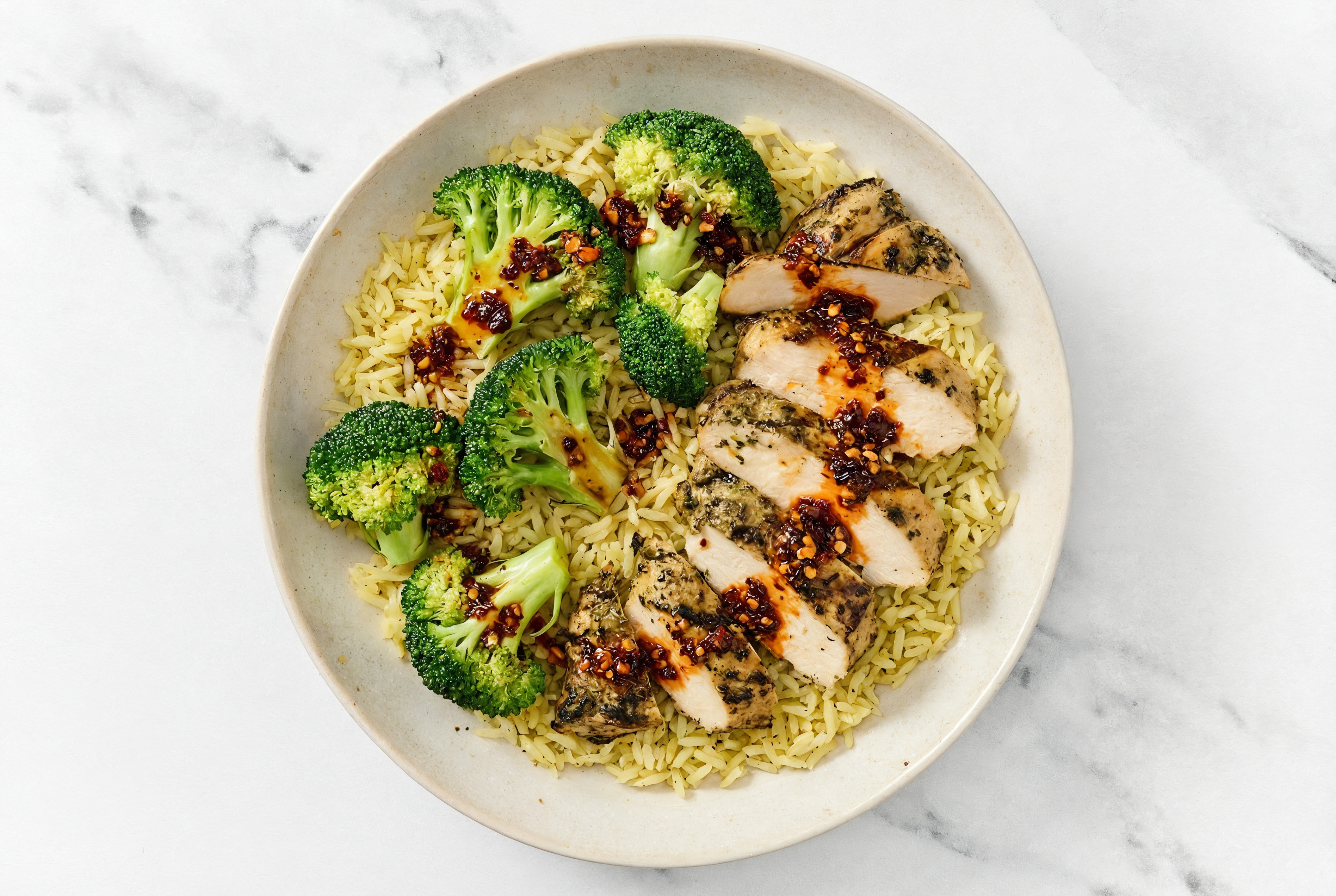 Chili Crisp Mediterranean Grilled Chicken Breast Rice Bowl