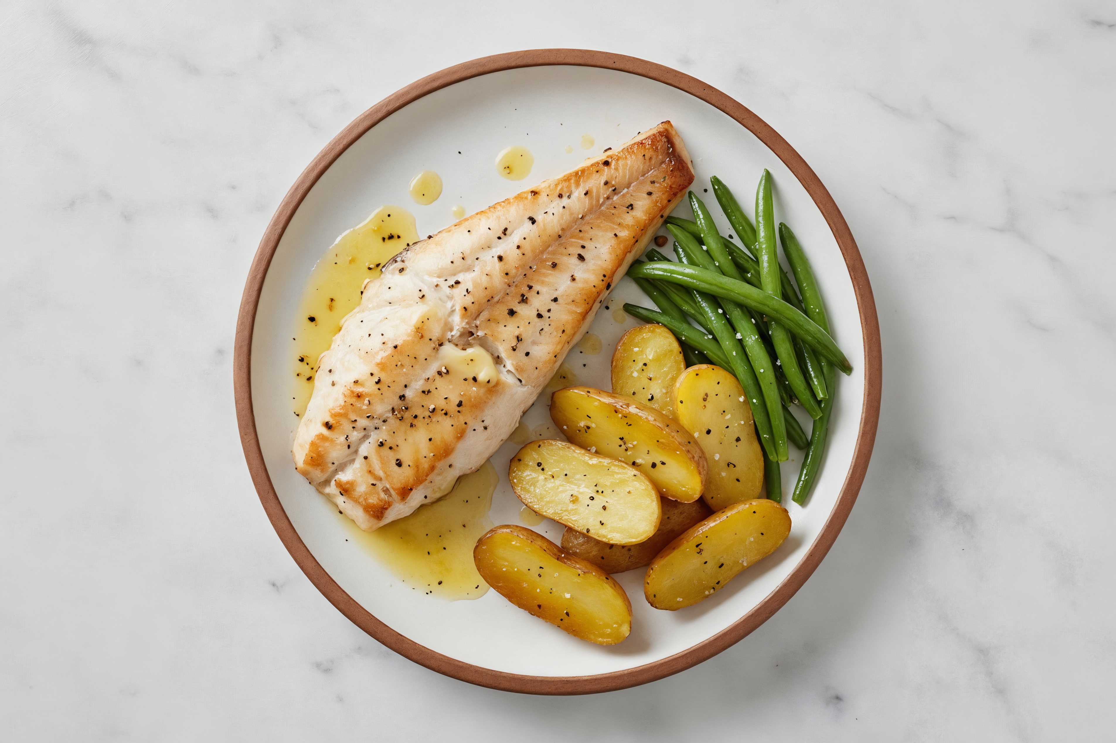 Lemon-Slow Churned Pasture Butter Trout with Fingerling Potatoes & Green Beans