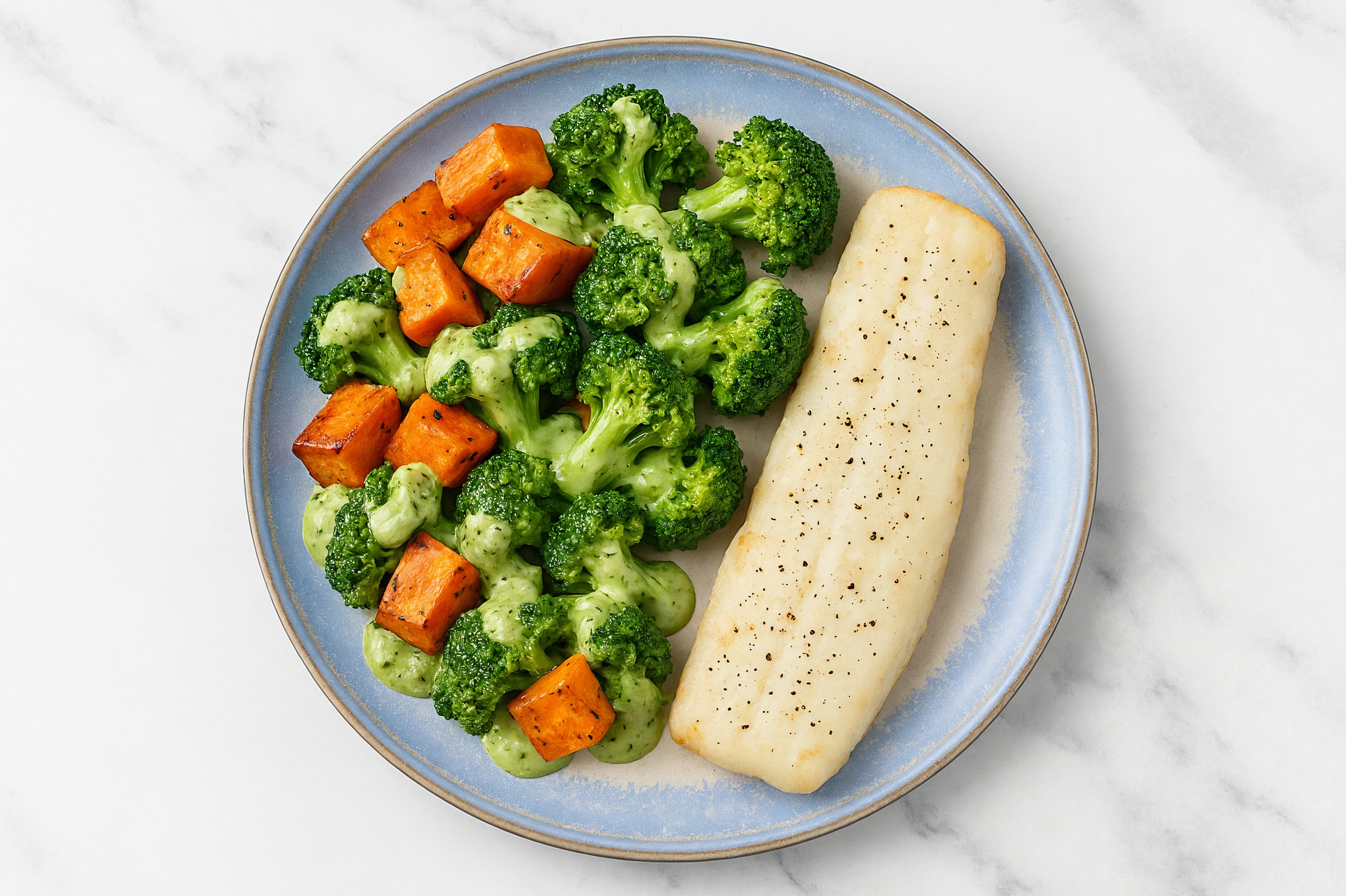 Sheet Pan Green Goddess-Cod with Sweet Potatoes & Broccoli