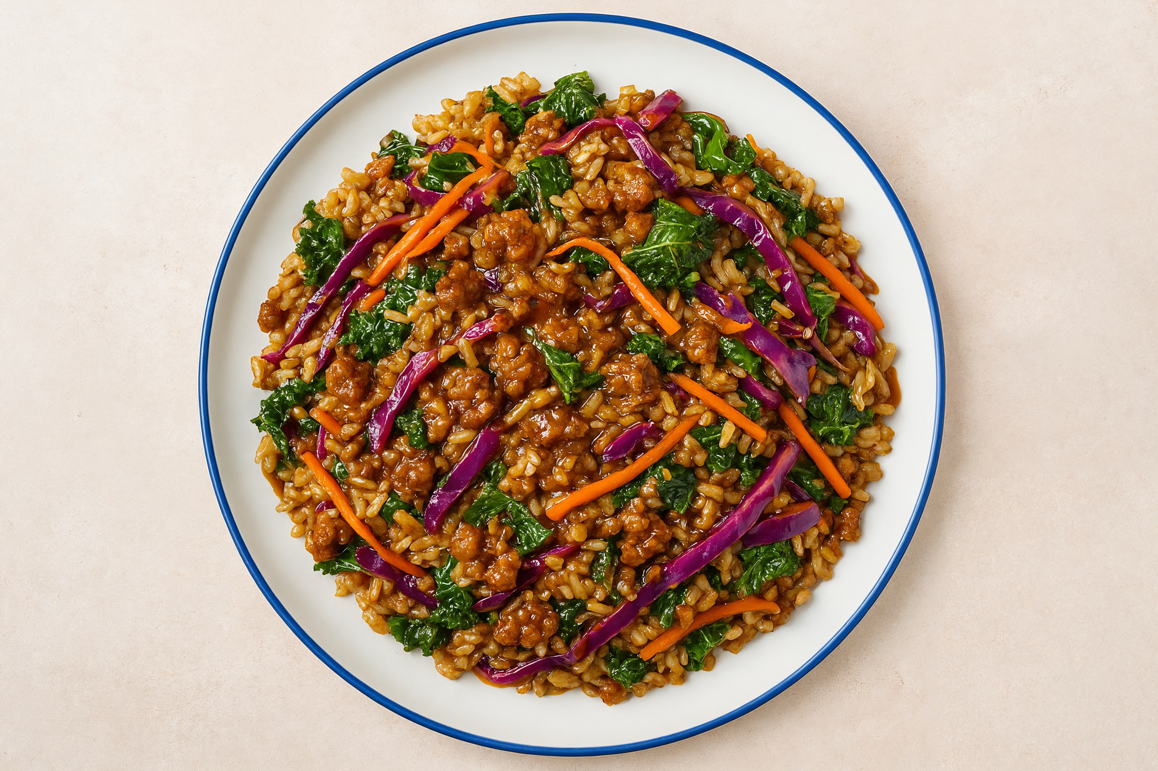 Teriyaki Rainbow Veggie + Ground Turkey Stir-Fry with Brown Rice