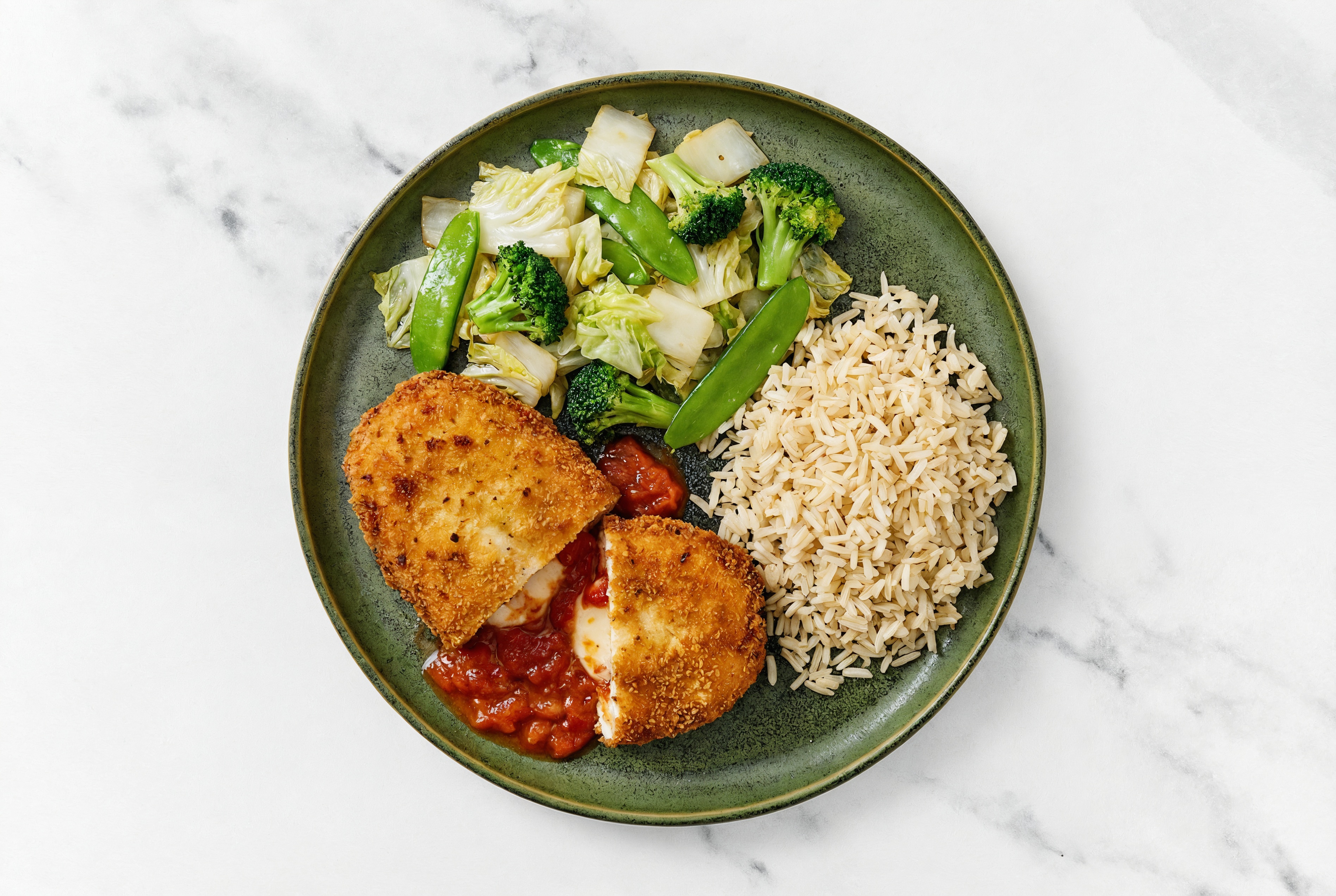 "Chicken" Parm with Bok Choy & Bone Broth Rice