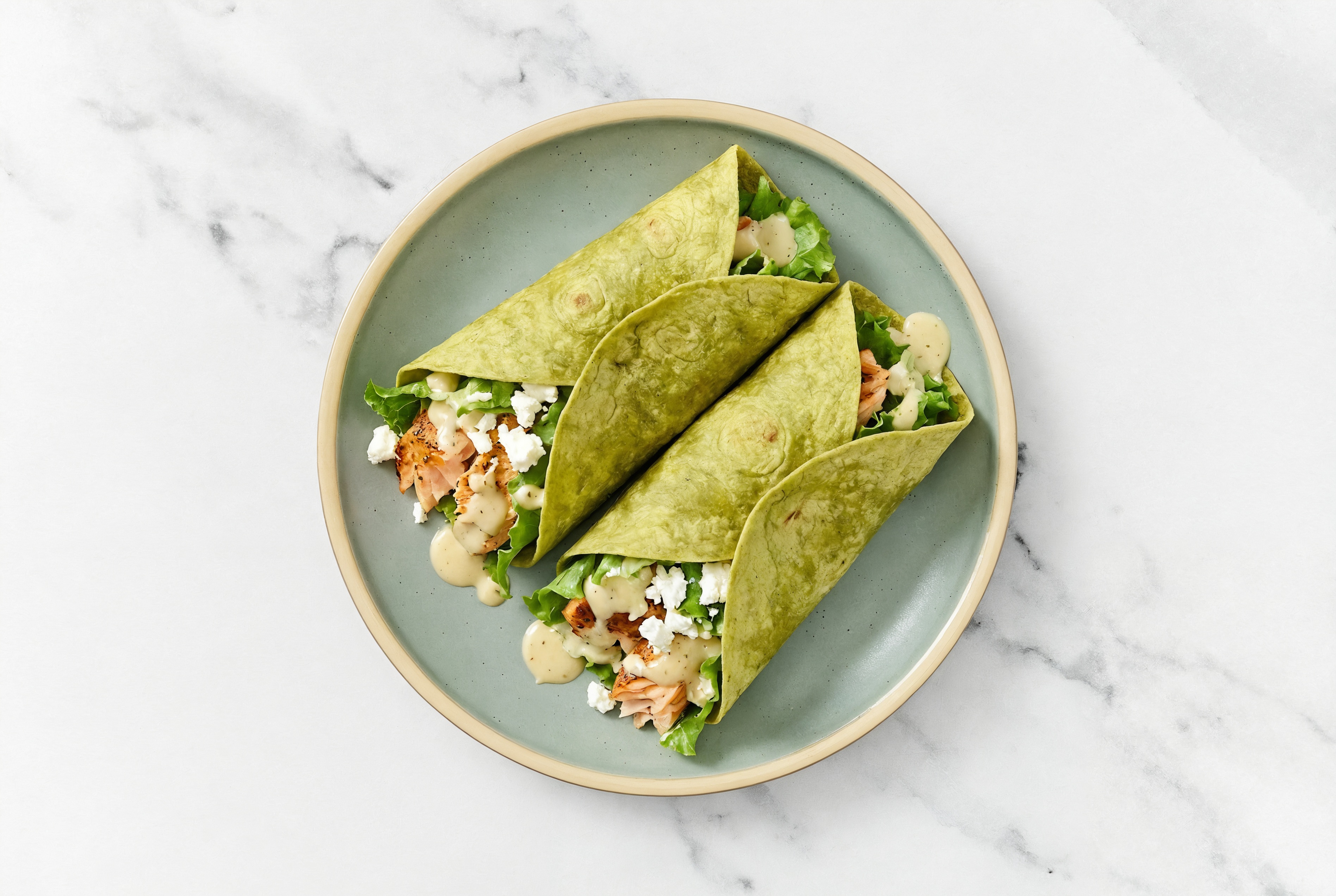 Feta Salmon Caesar Wrap with Spinach Tortilla