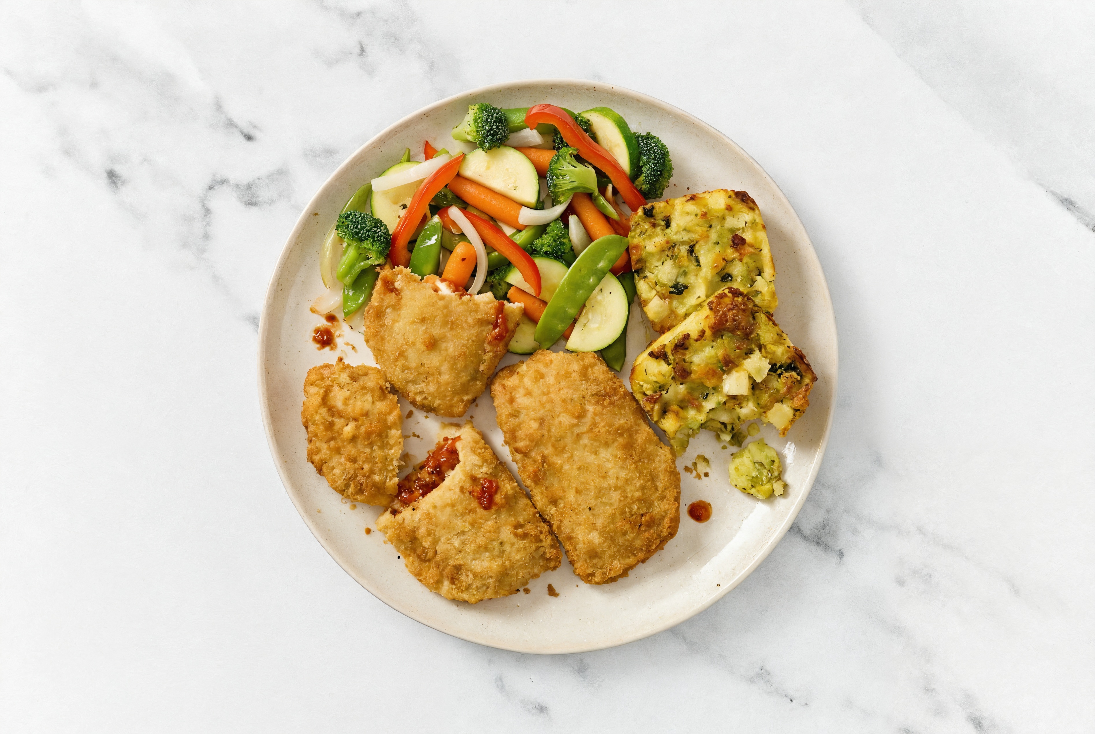 "Chicken" Parm with Veggies & Potato Bake