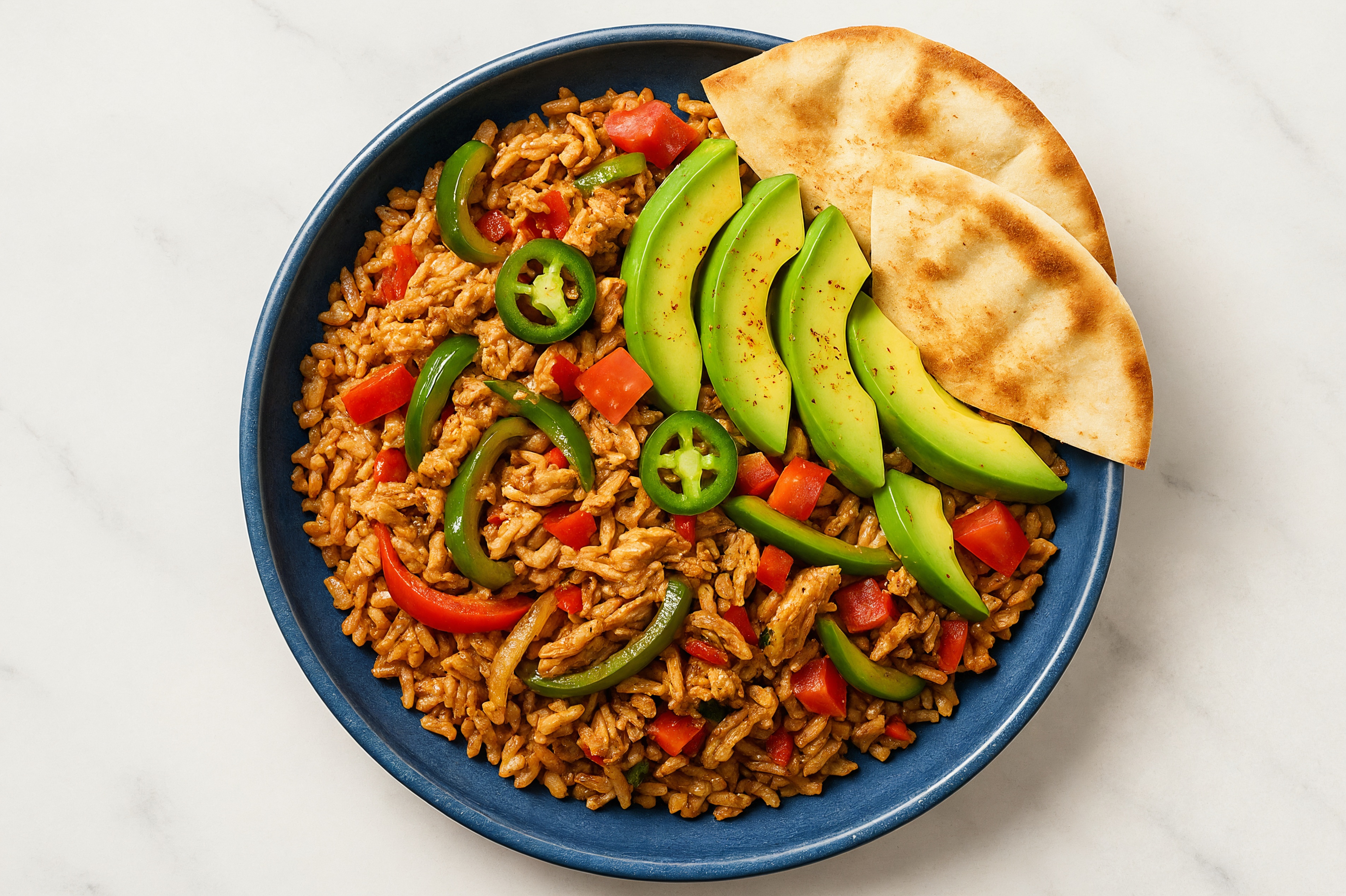 Chicken Fajita + Avocado Rice Bowl with Traditional Pita