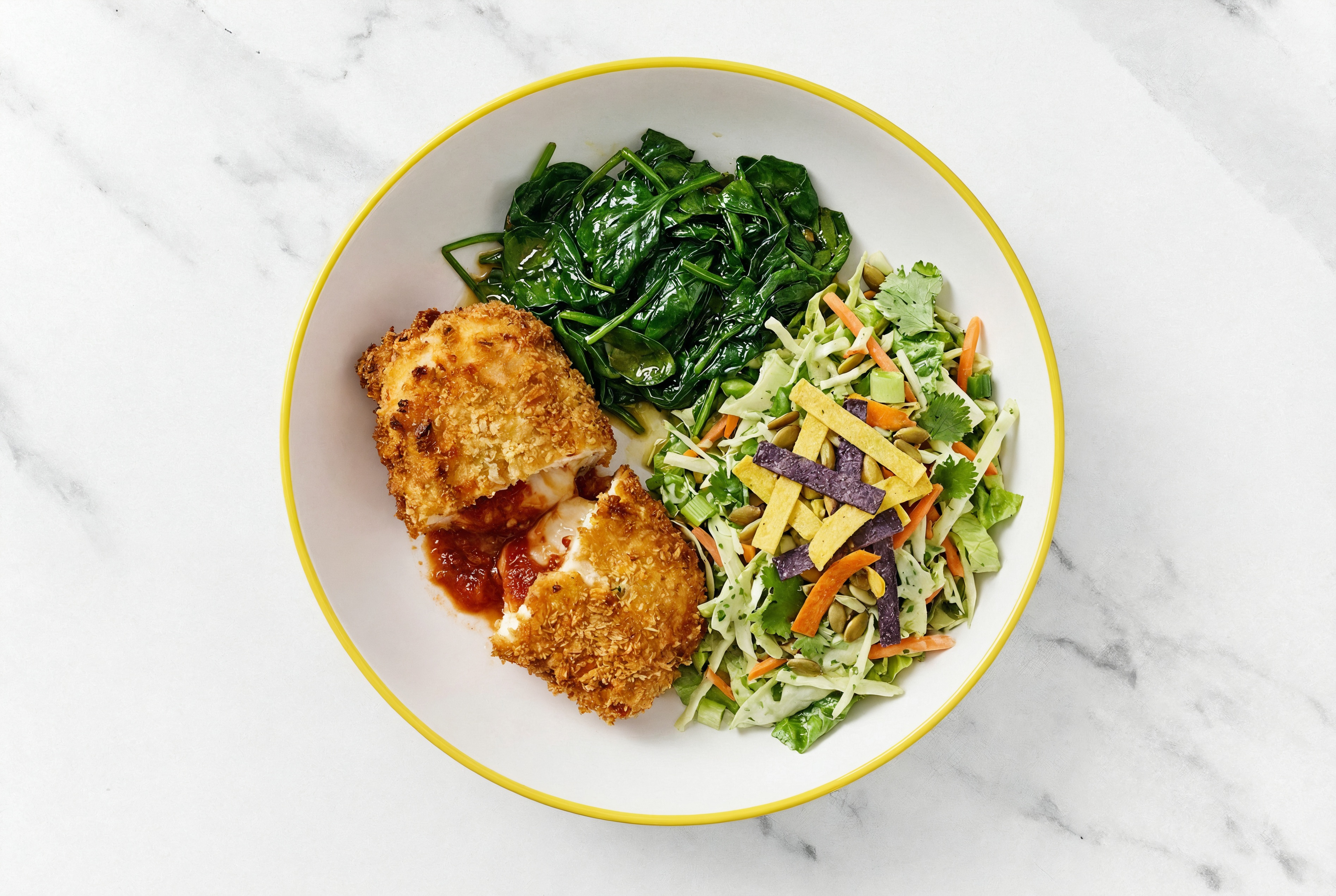"Chicken" Parm with Baby Spinach & Southwest Salad