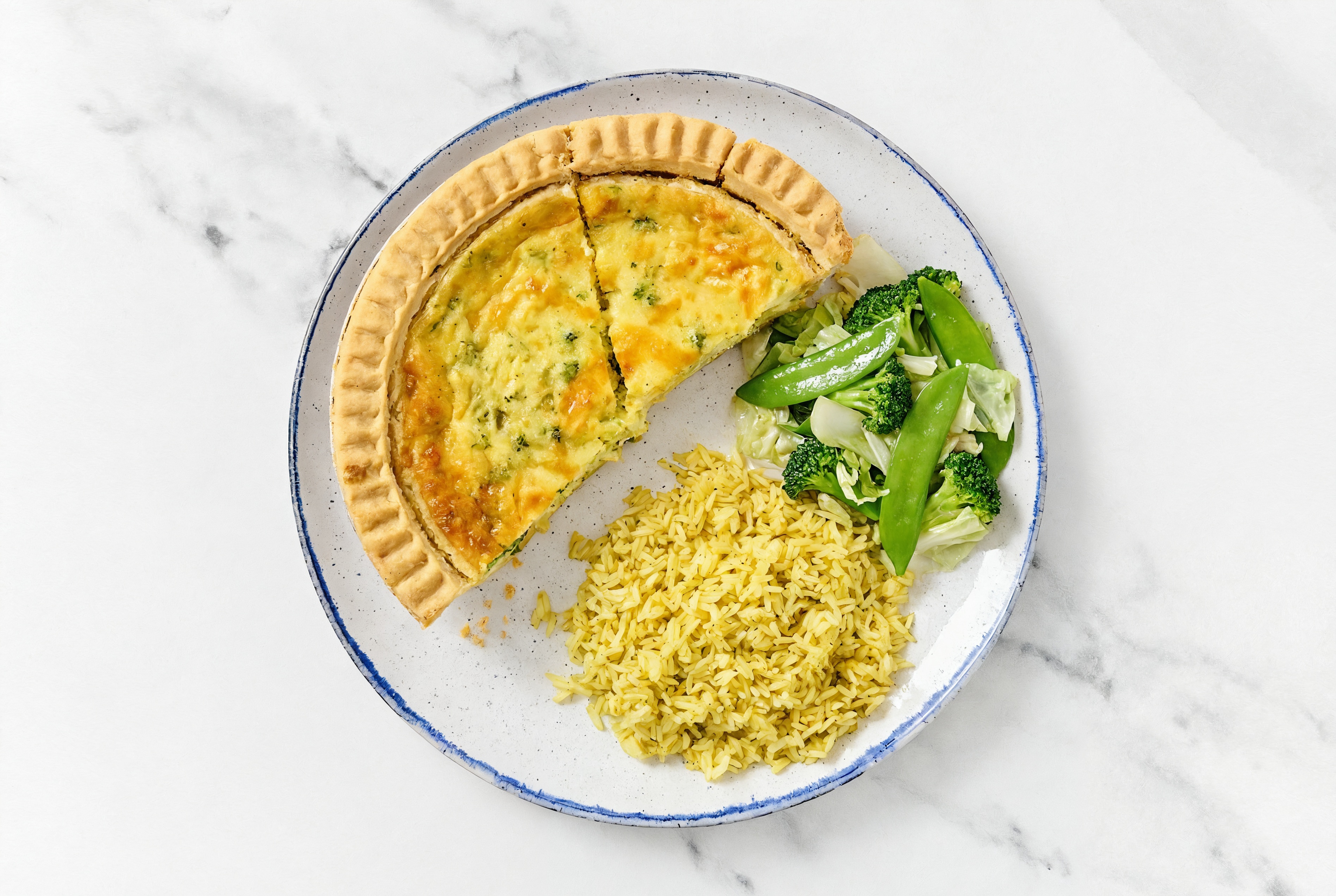 Broccoli & Cheddar Quiche with Bok Choy & Jasmine Rice