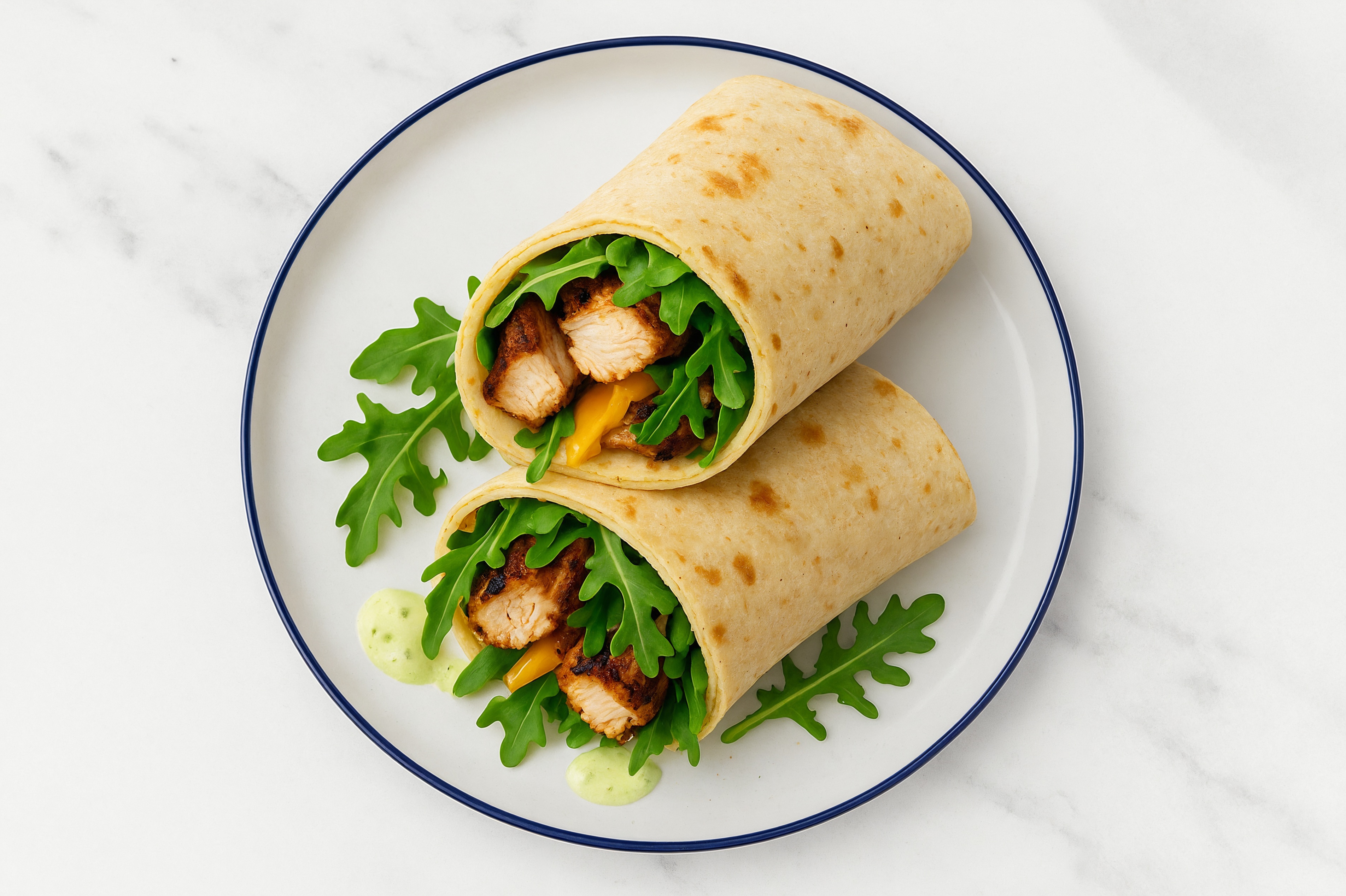 Jalapeño Blackened Chicken + Cheddar Tortilla Wraps with Arugula