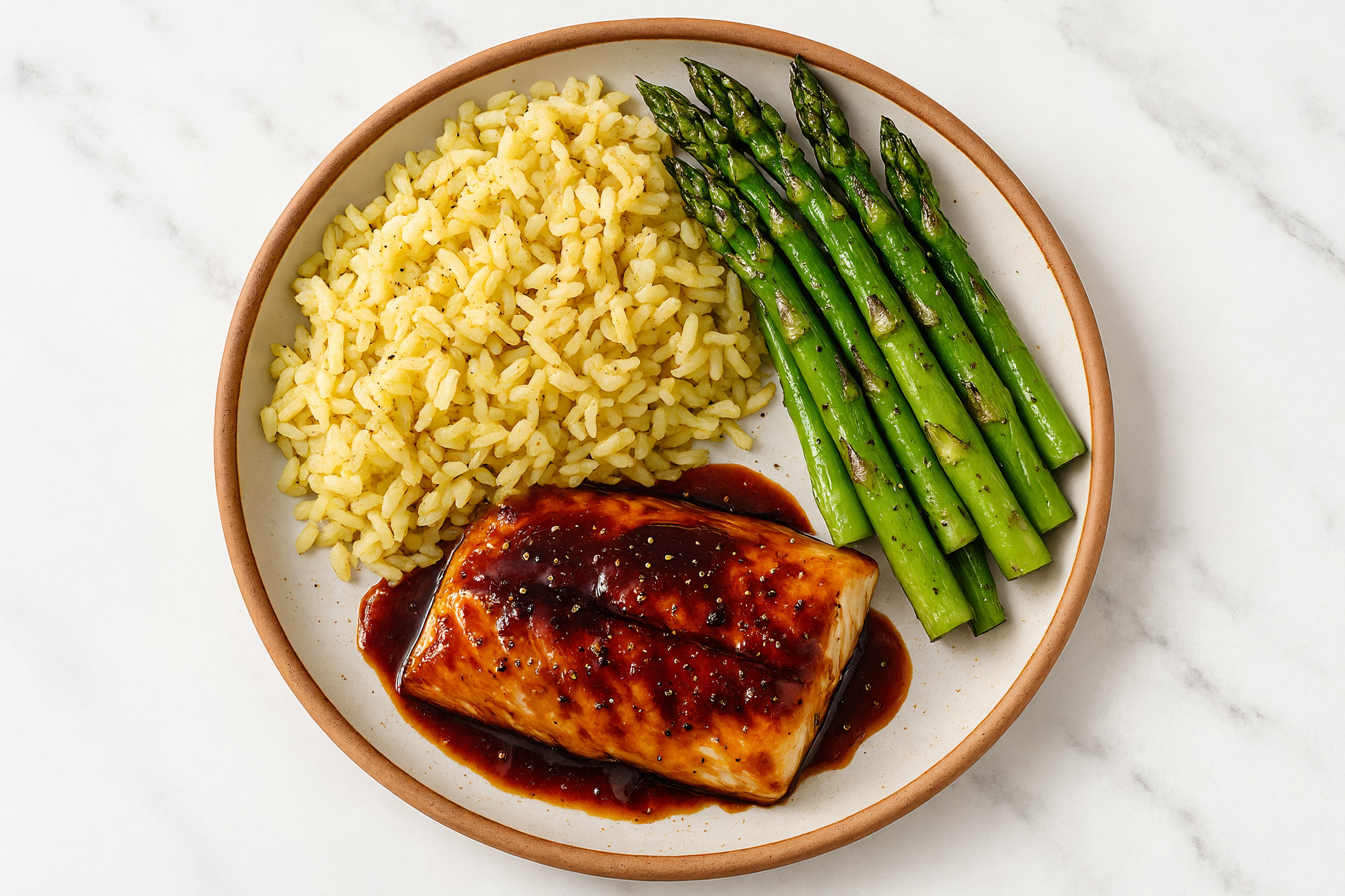Japanese BBQ Roasted Halibut + Asparagus Over Rice