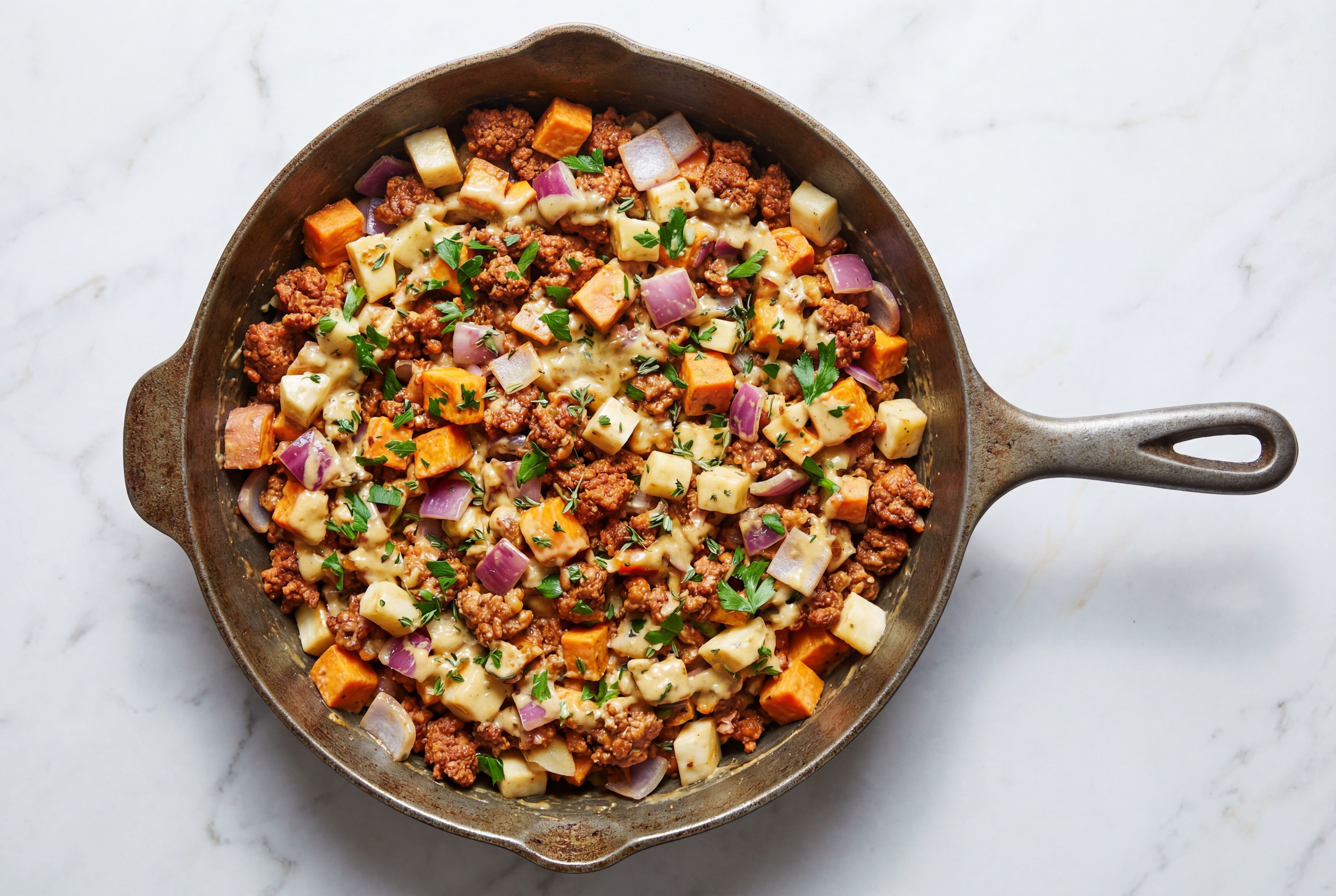 Roasted Harvest Veggies & Plant-Based Chorizo with Miso Caesar