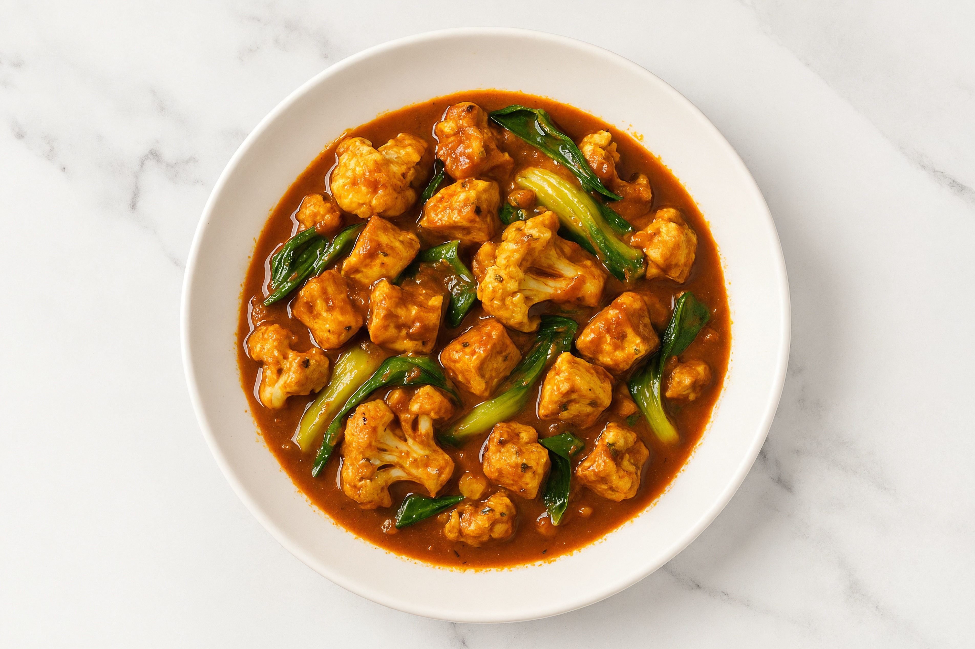 Vindaloo Cauliflower + Tofu Bowl with Bok Choy Veggie Mix