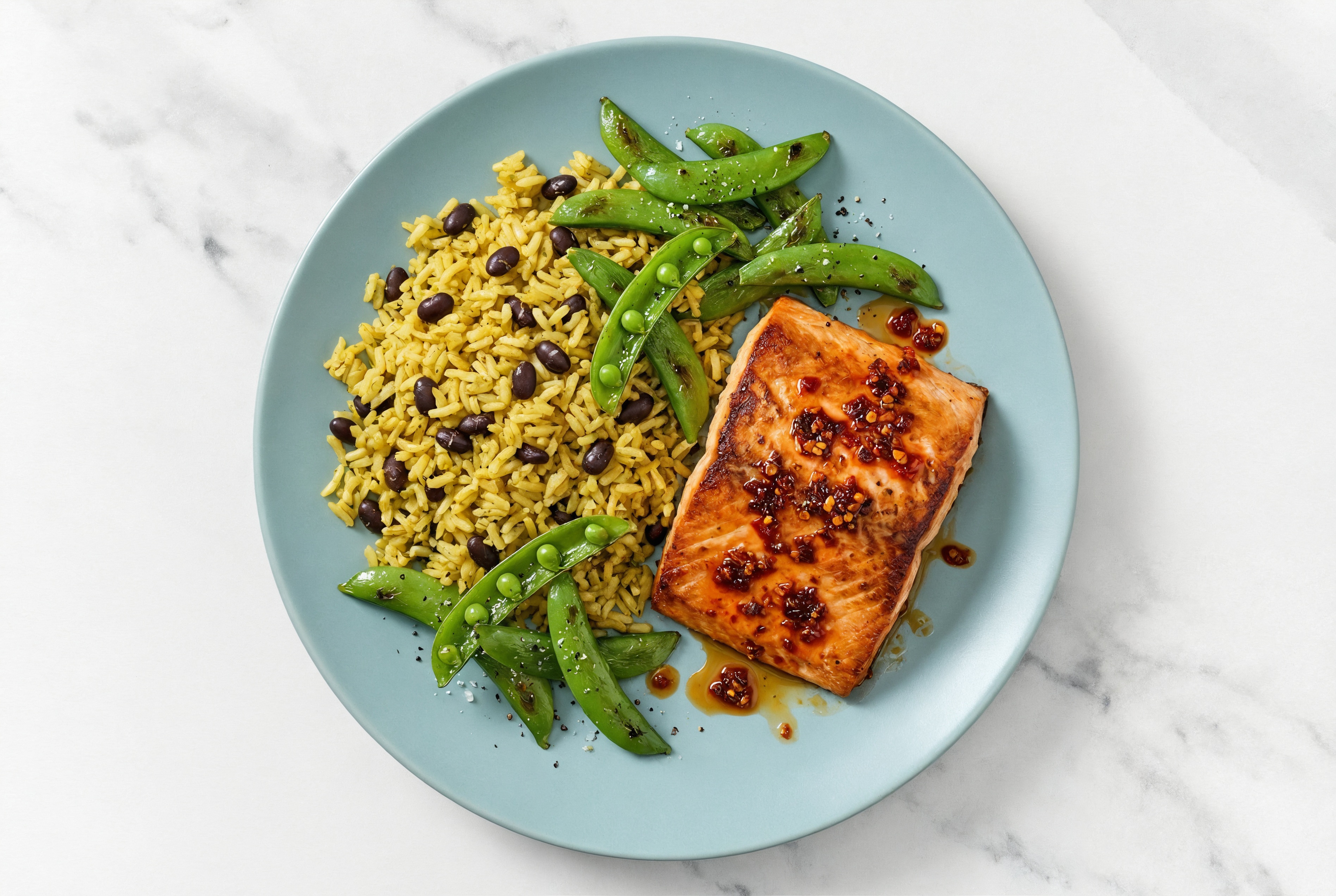 Chili Crisp Wild Salmon Rice with Beans Bowl