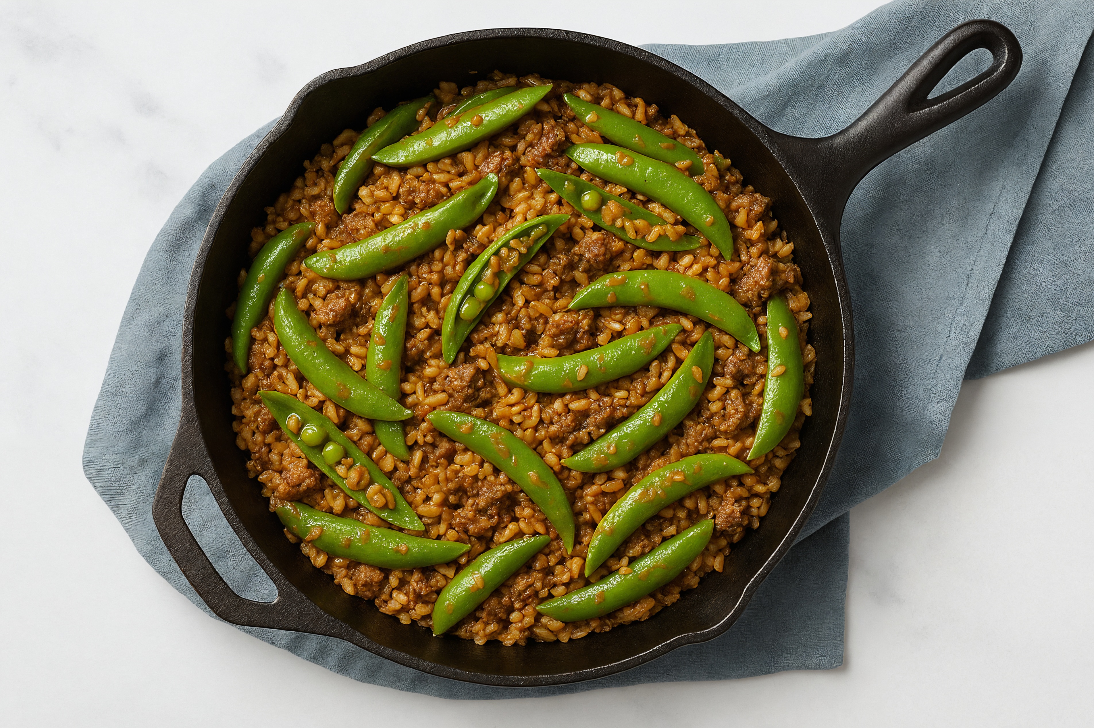 Herby Sesame Ginger Pea Snap + Ground Beef Patties Stir-Fry