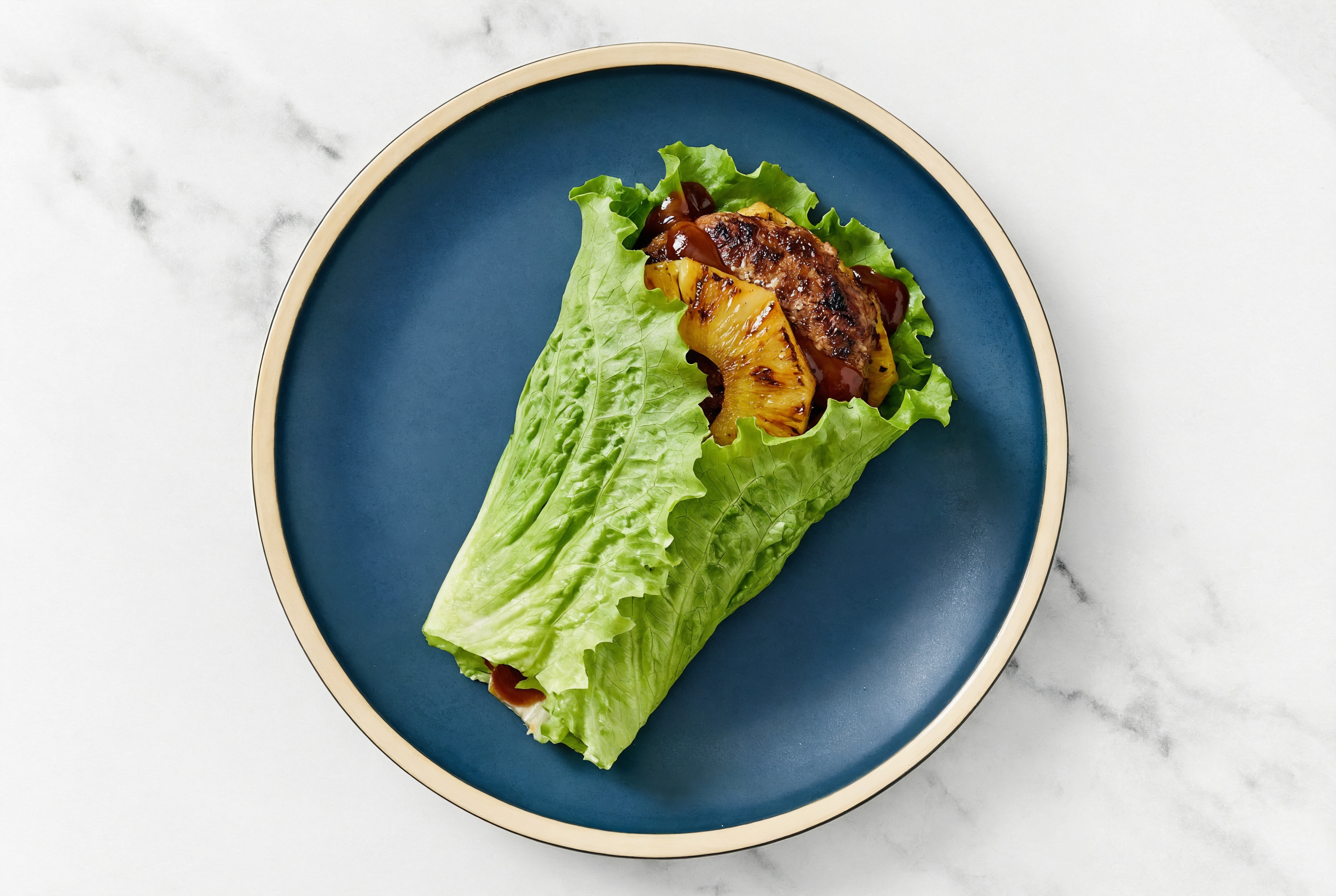 Hawaiian Beyond Burger in Lettuce Wrap with Original BBQ Sauce