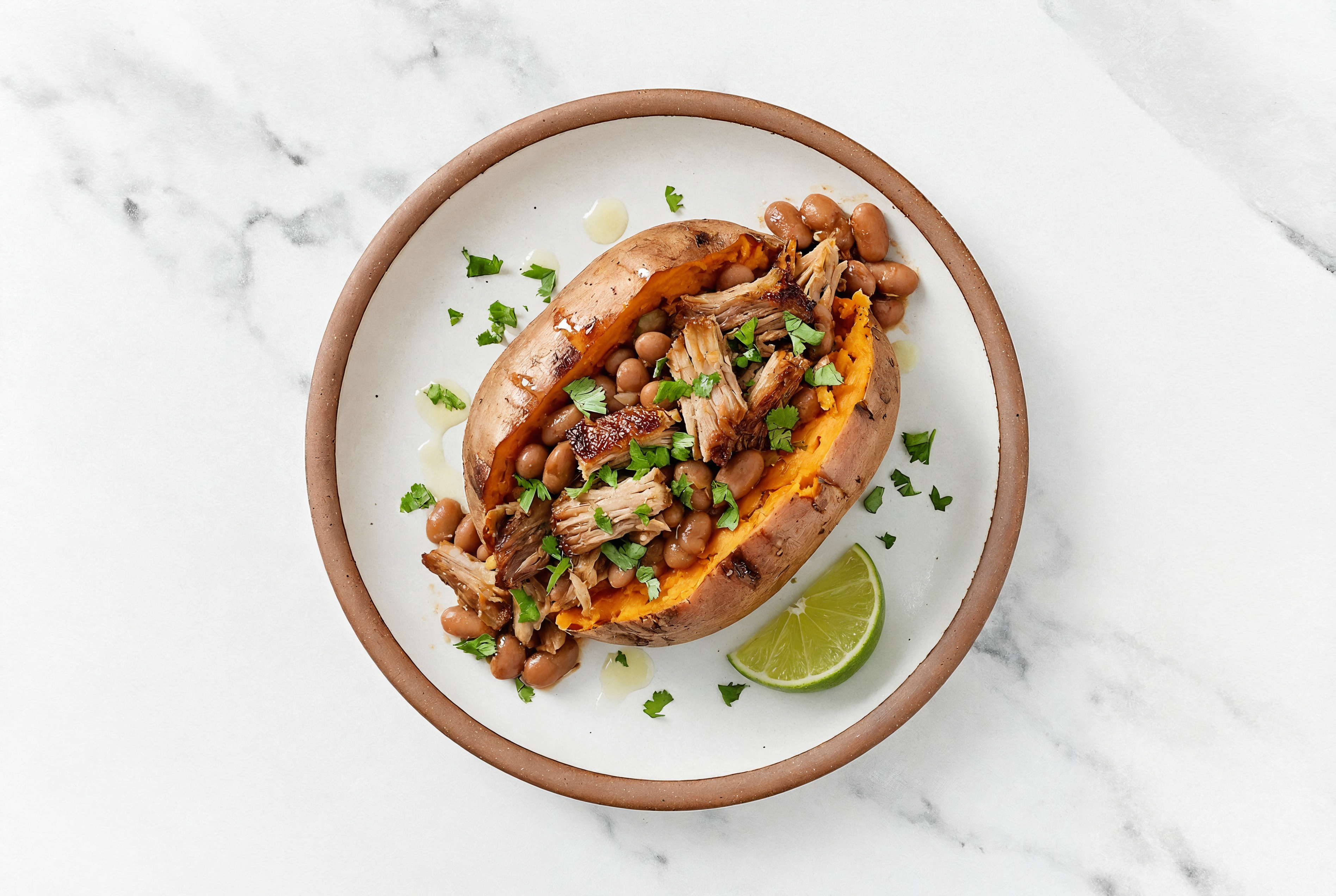 Cowboy Pork + Pinto Stuffed Sweet Potato