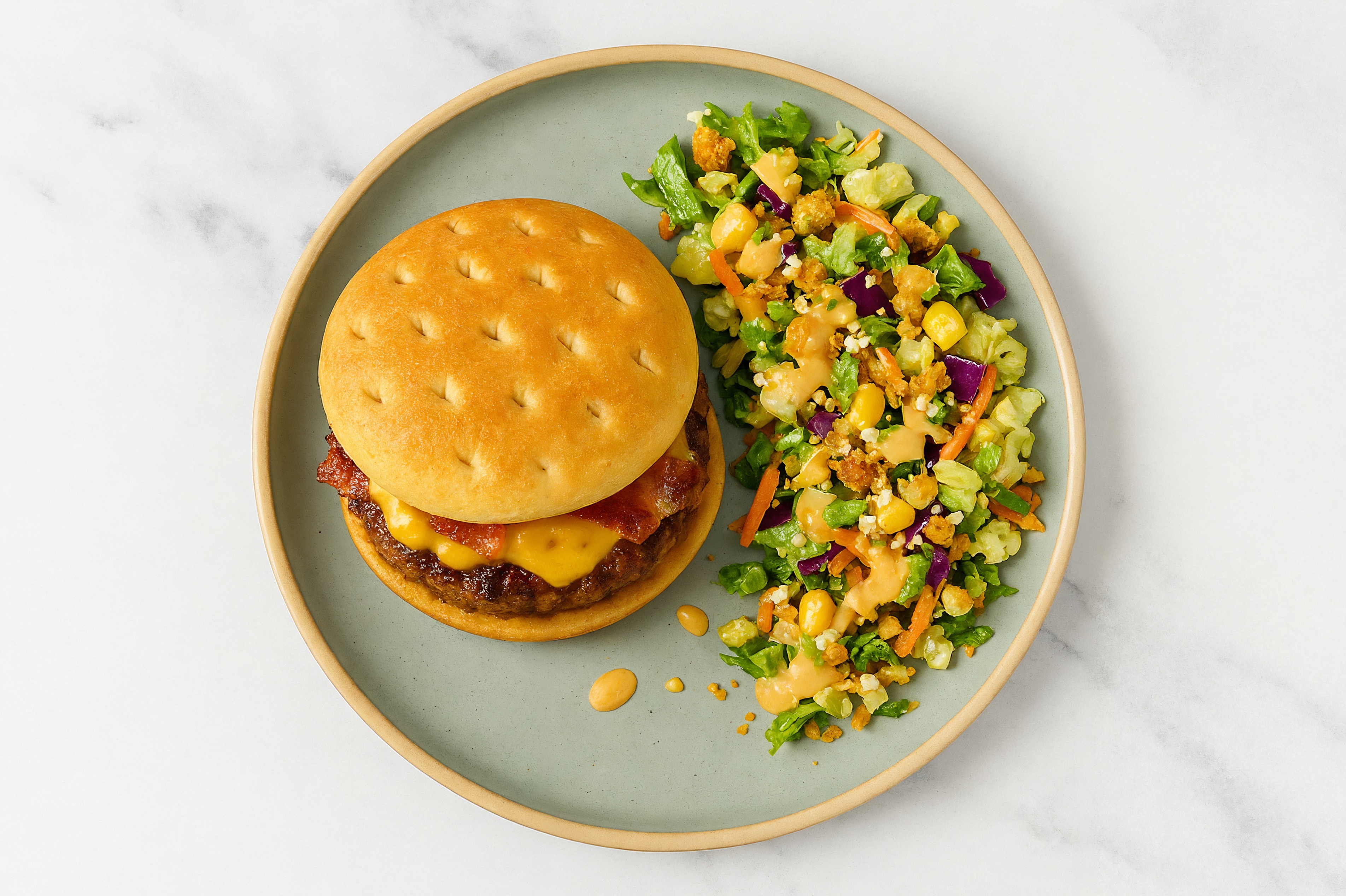 Special Bacon + Cheddar Burger with Street Corn Salad